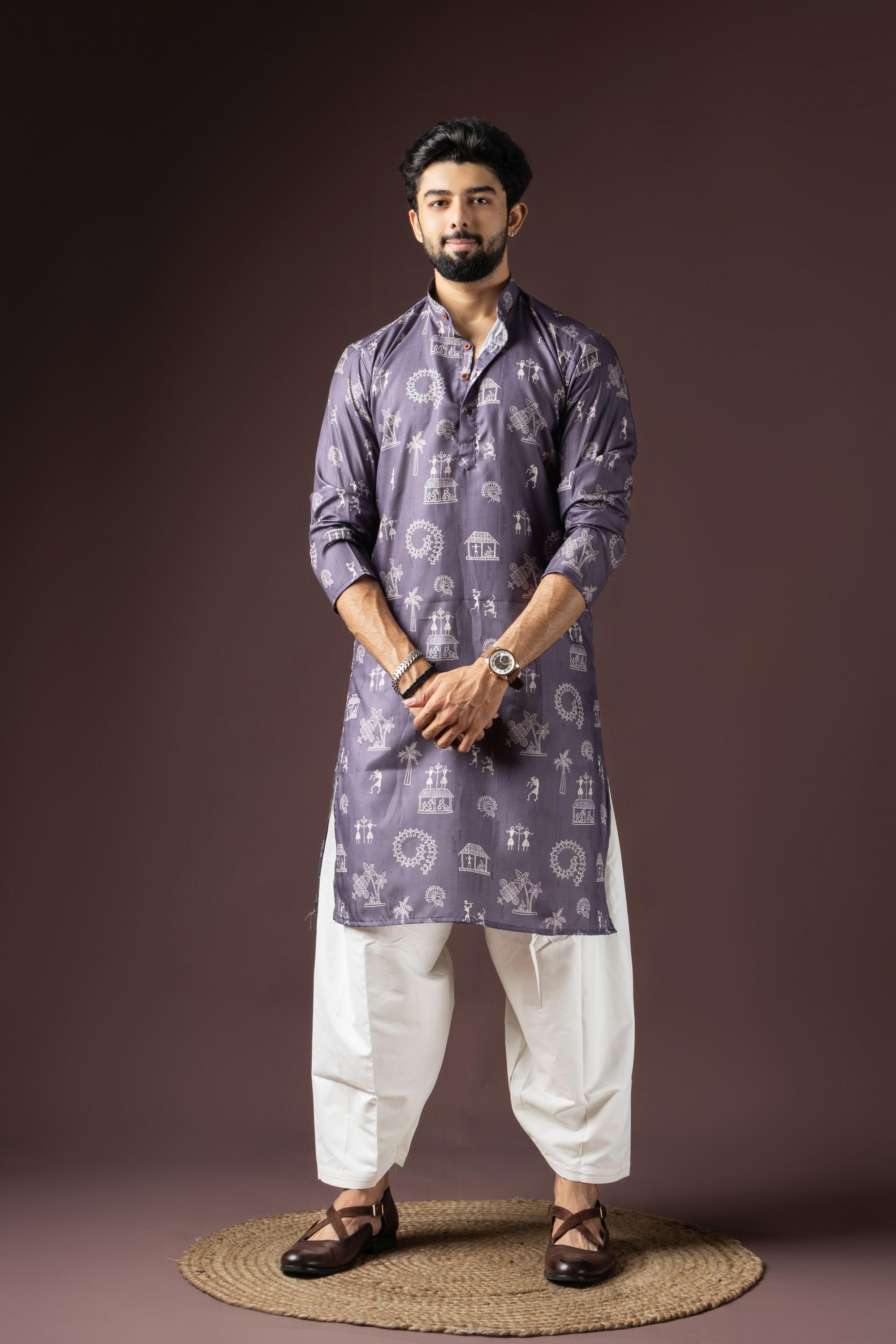 Dark Purple Blended Cotton Kurta Pyjama