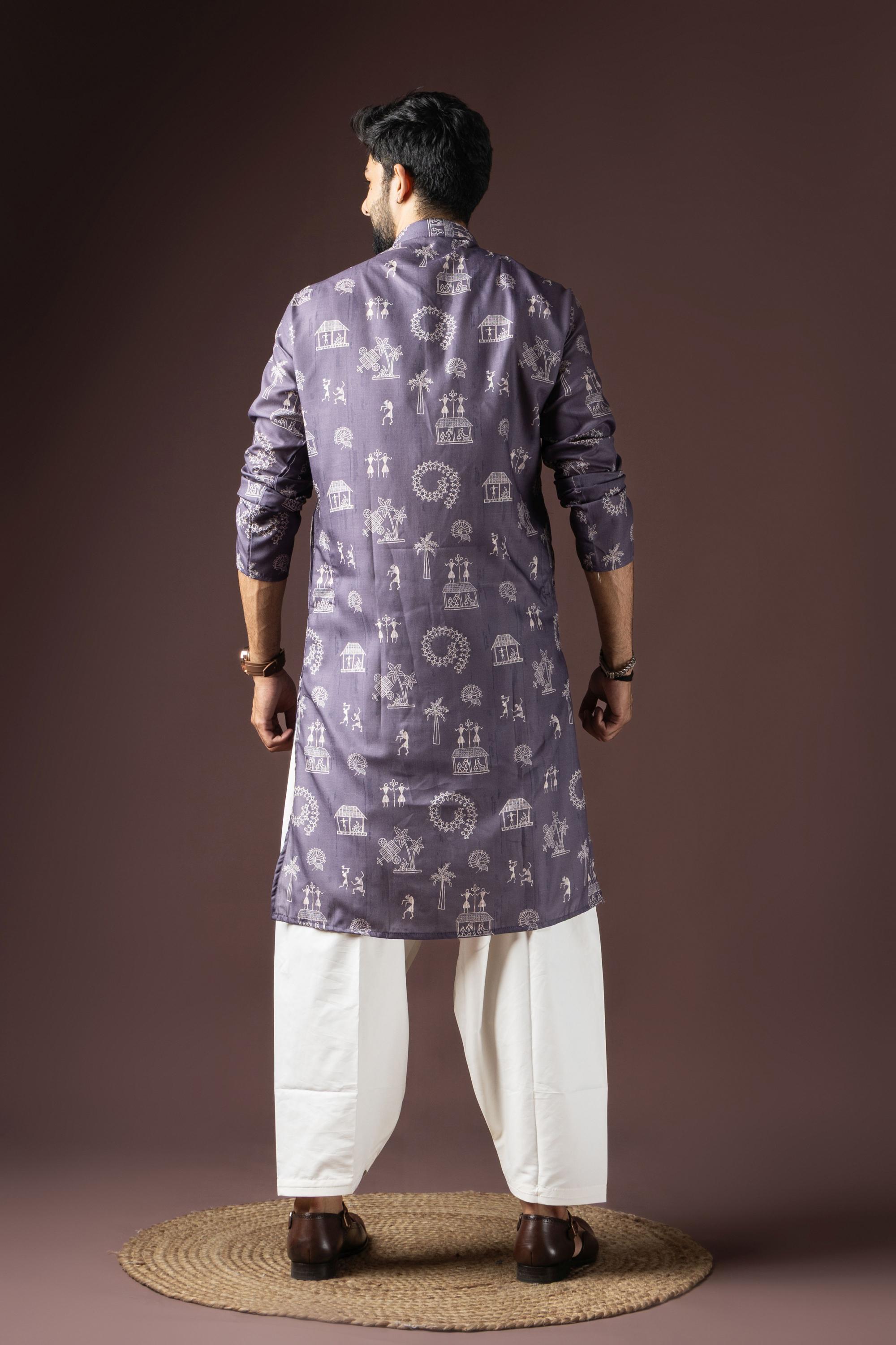 Dark Purple Blended Cotton Kurta Pyjama — alternate view