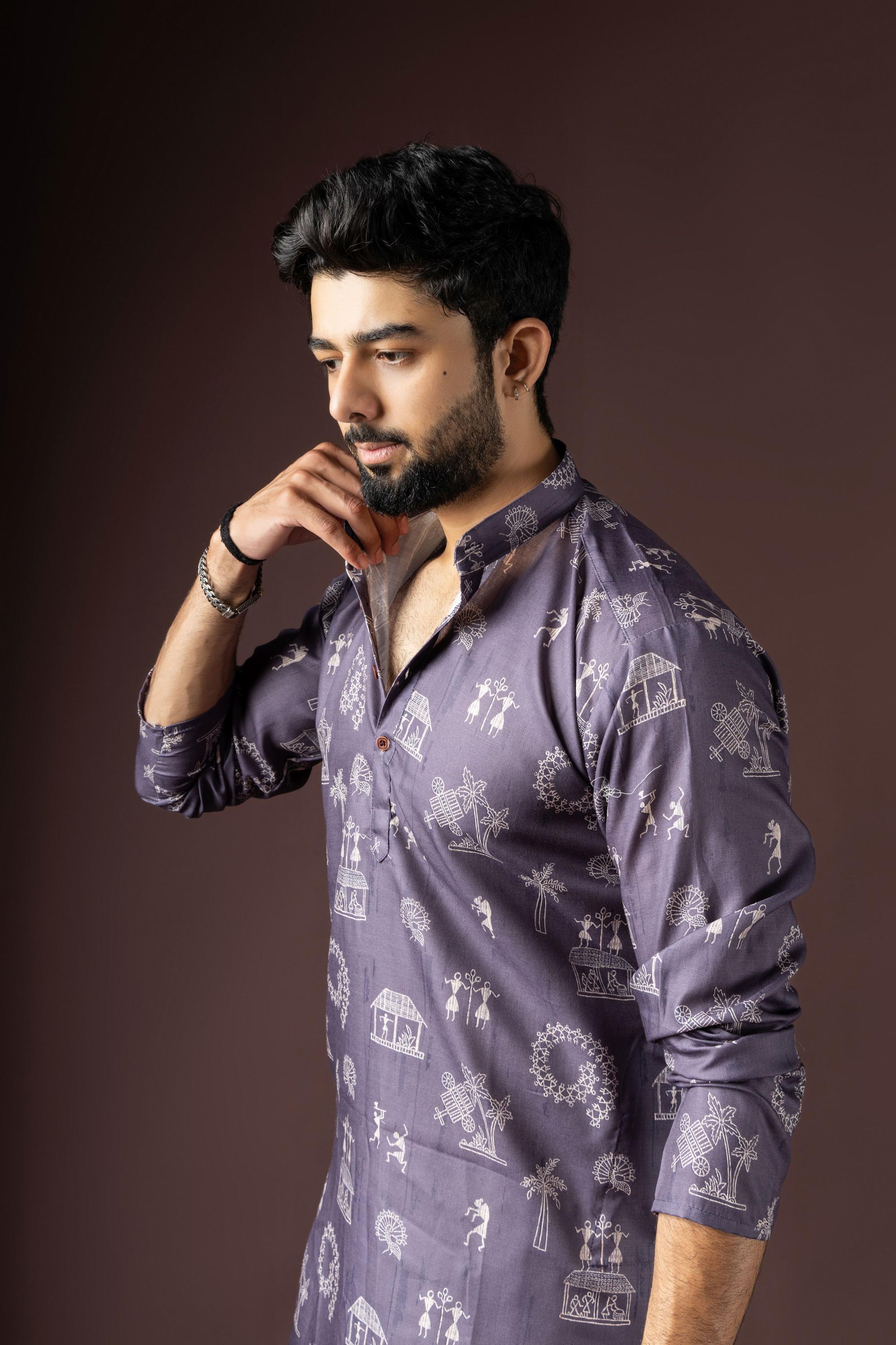 Dark Purple Blended Cotton Kurta Pyjama