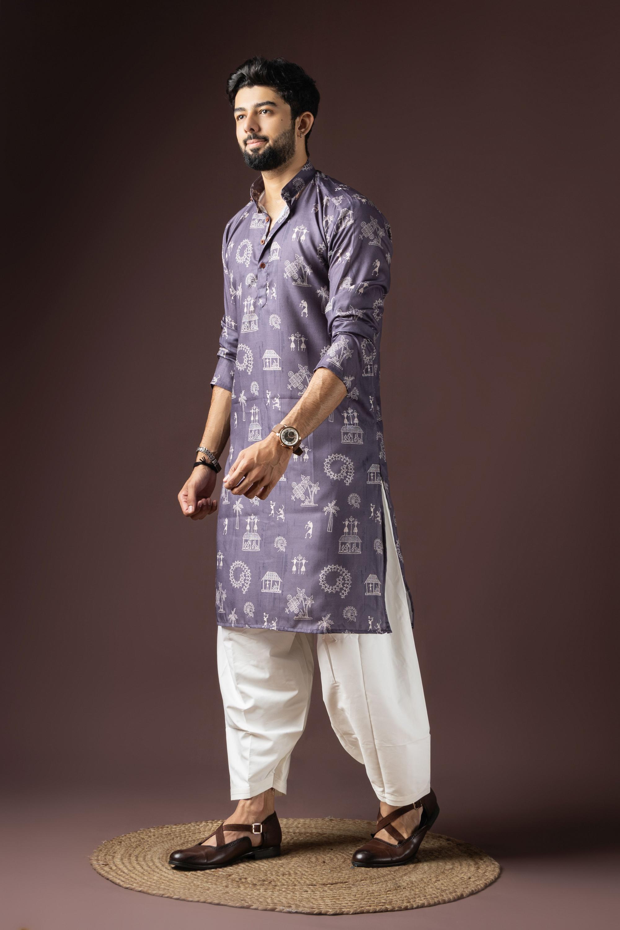 Dark Purple Blended Cotton Kurta Pyjama