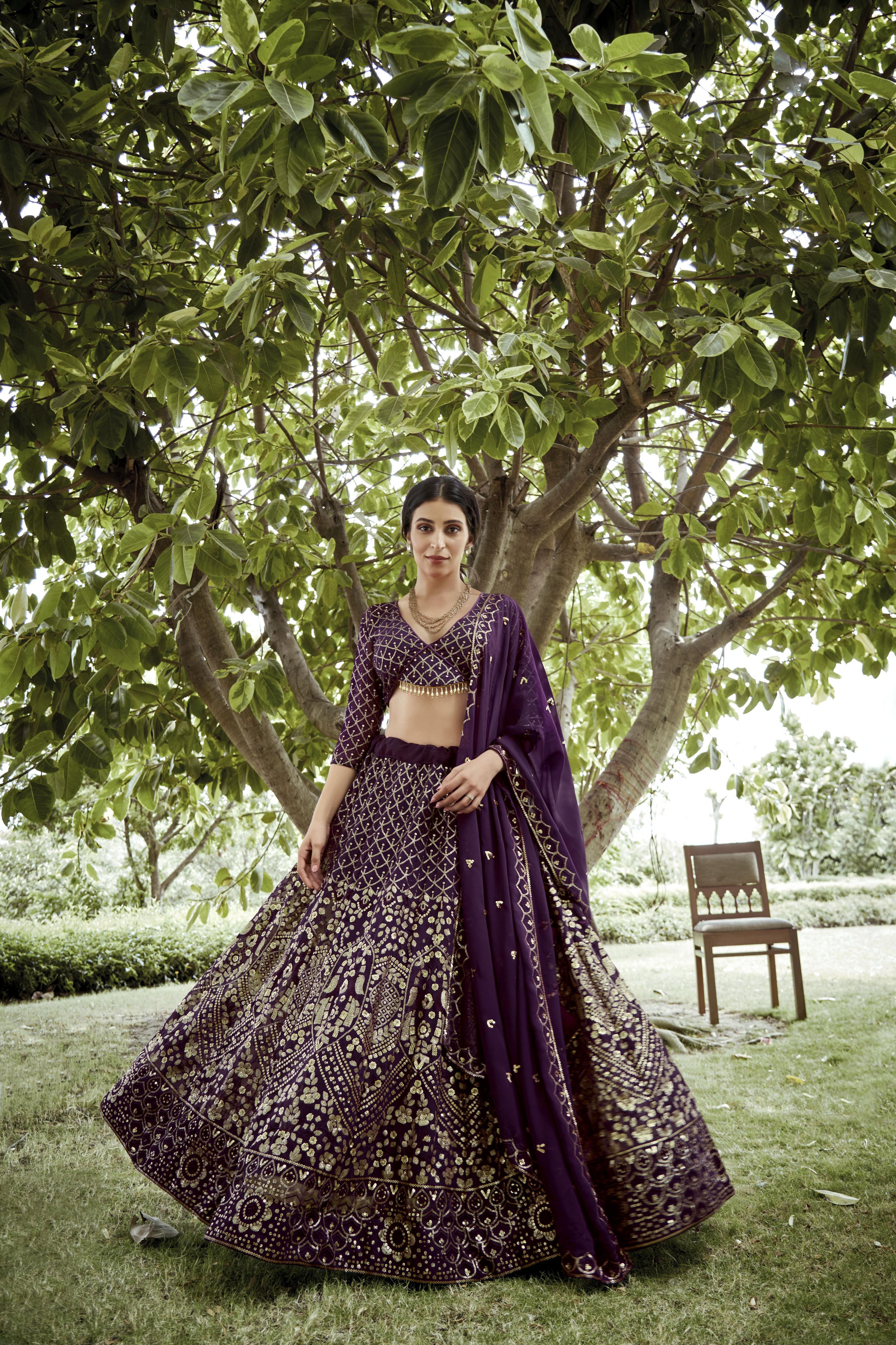 Dark Purple Georgette Party Wear Lehenga
