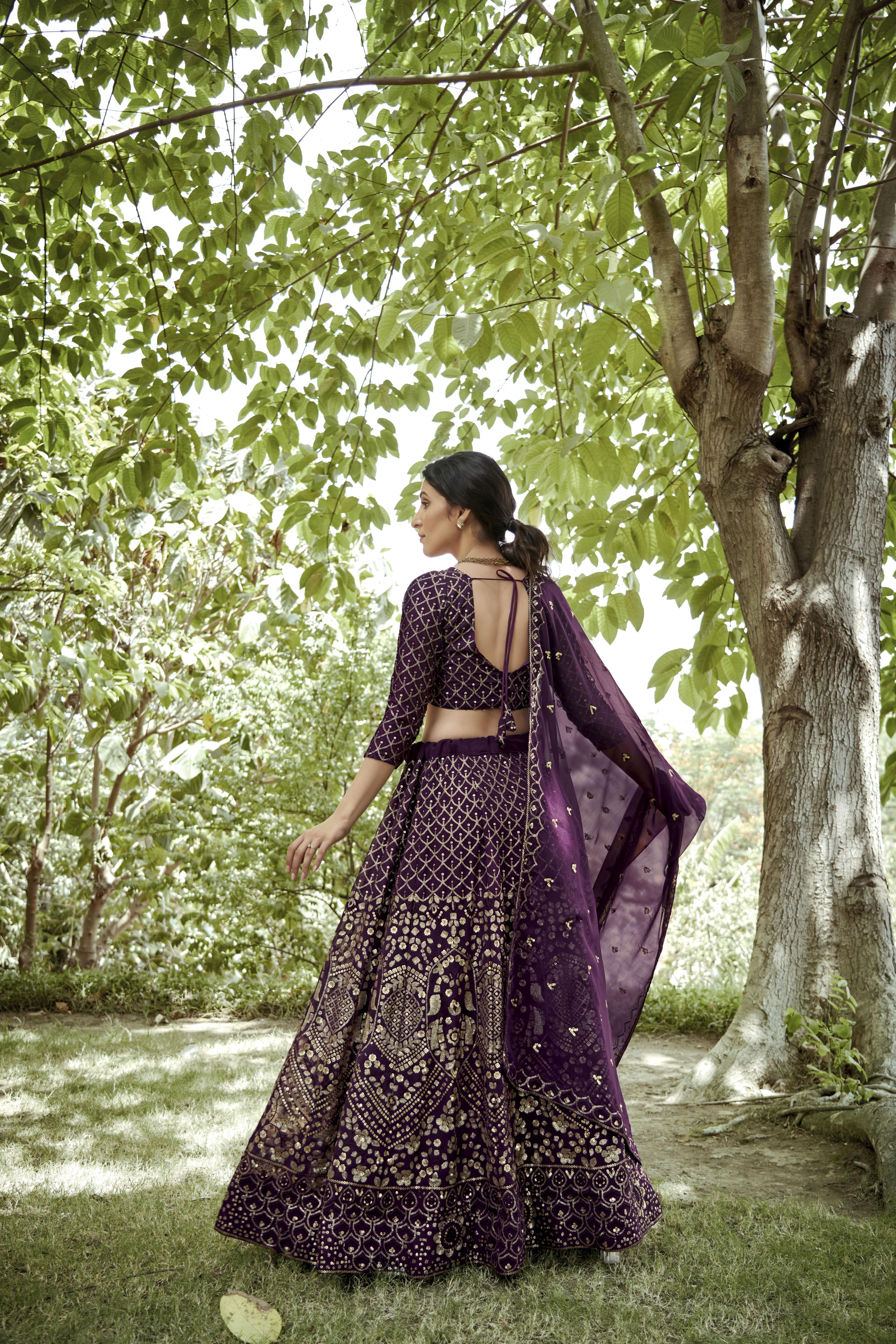 Dark Purple Georgette Party Wear Lehenga — alternate view