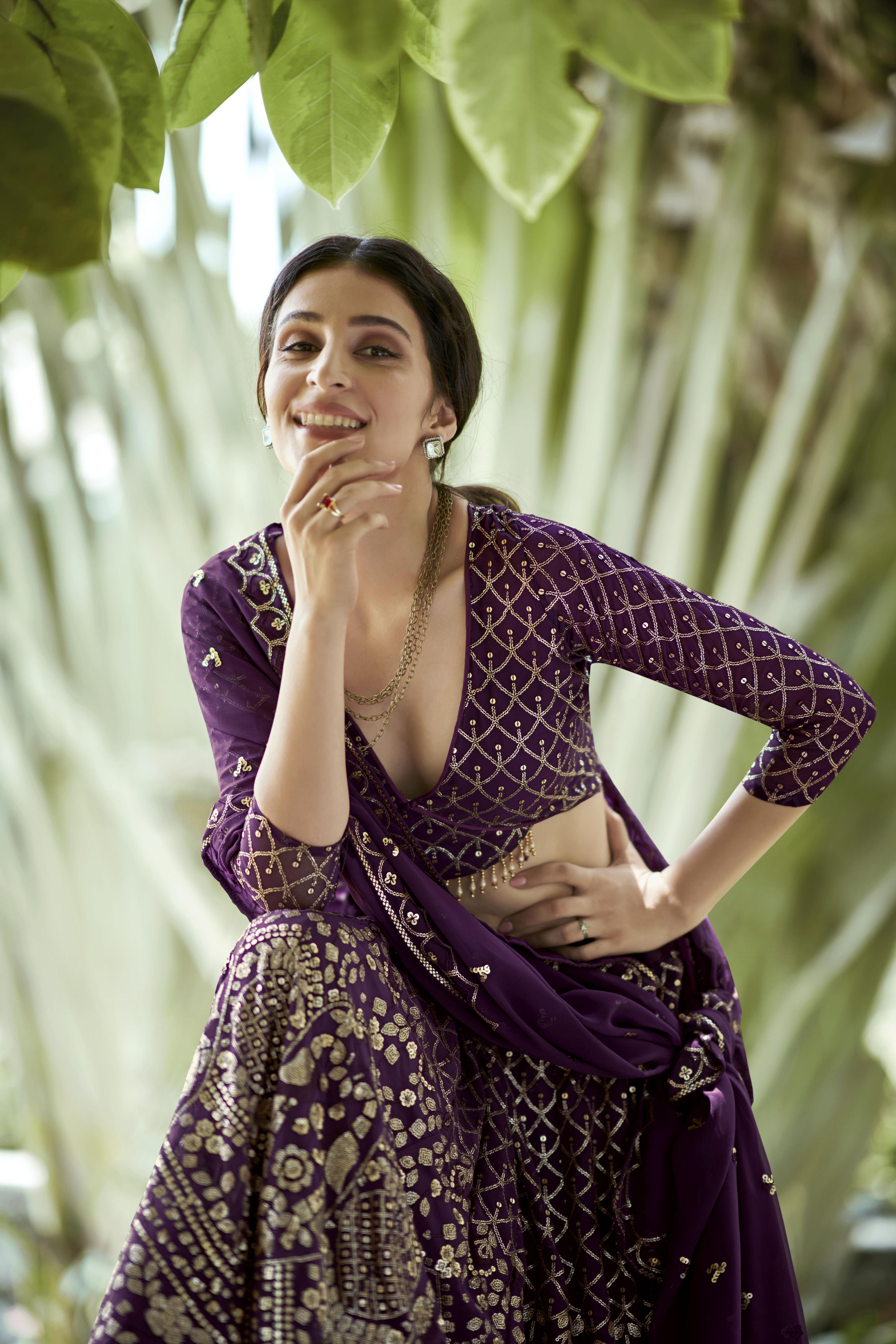 Dark Purple Georgette Party Wear Lehenga