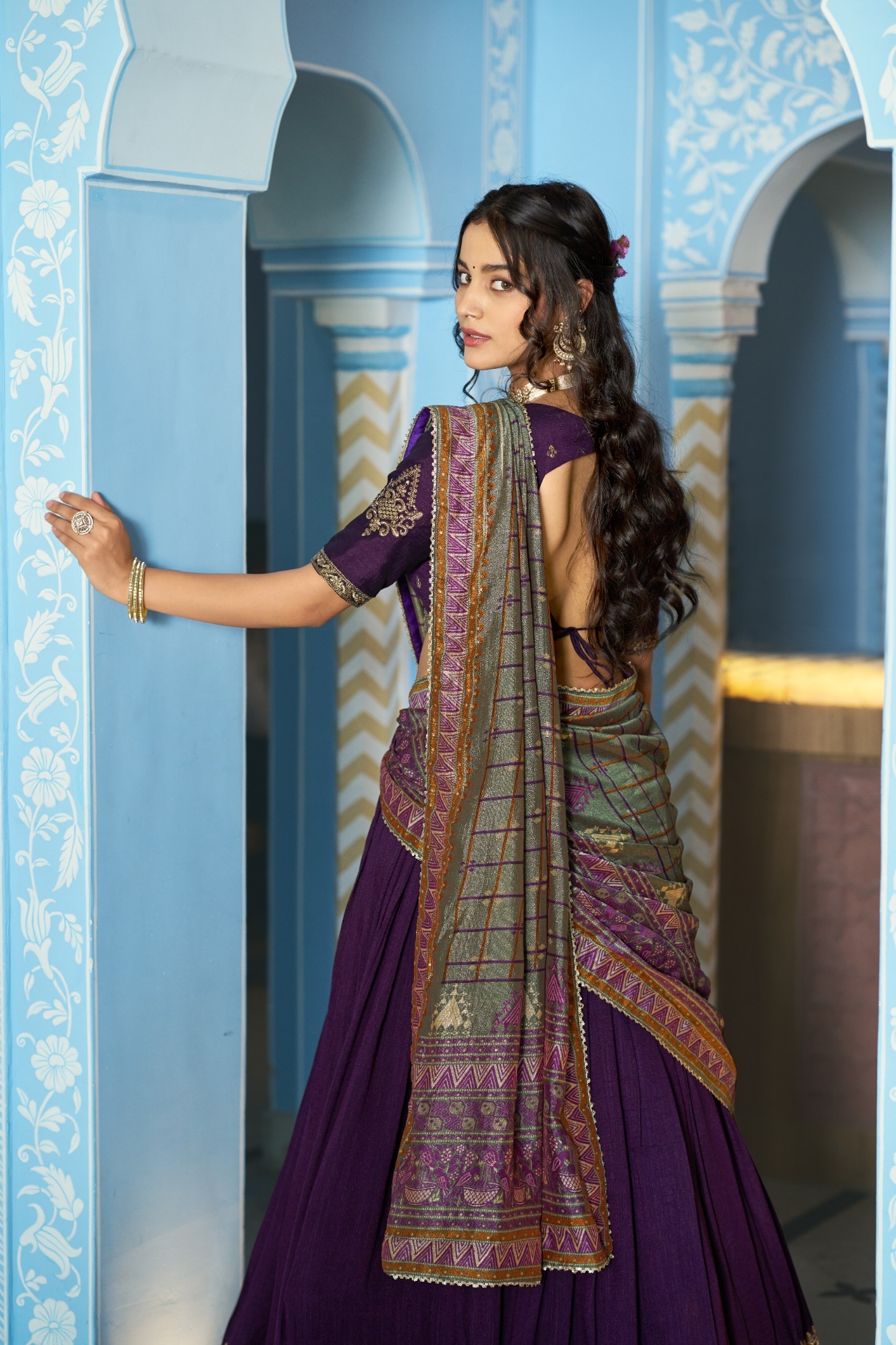 Dark Purple Mughal Embroidered Vichitra Silk Lehenga Choli — alternate view