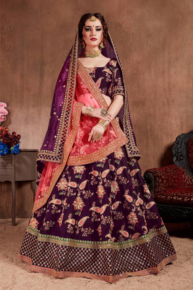 Dark Purple Taffeta Silk Lehenga Choli