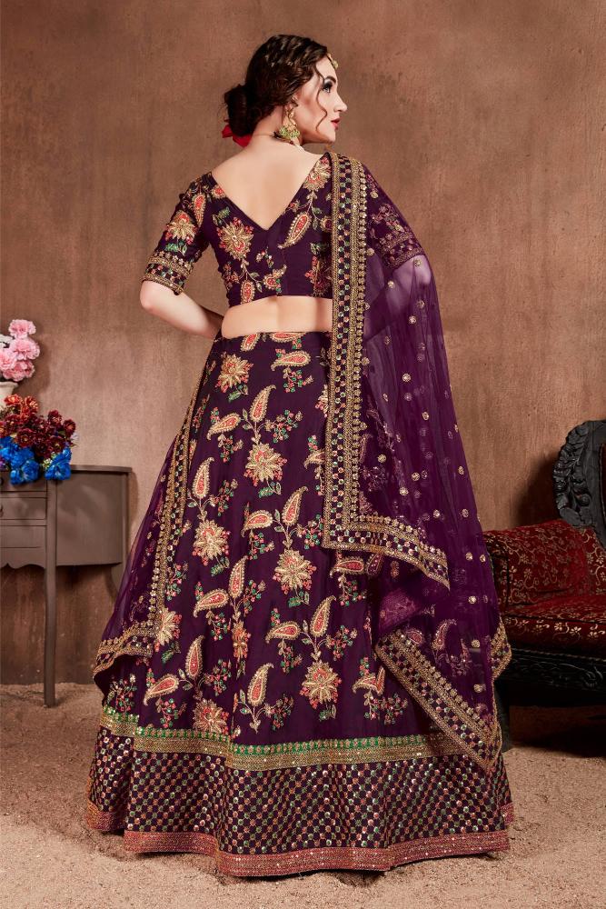 Dark Purple Taffeta Silk Lehenga Choli — alternate view