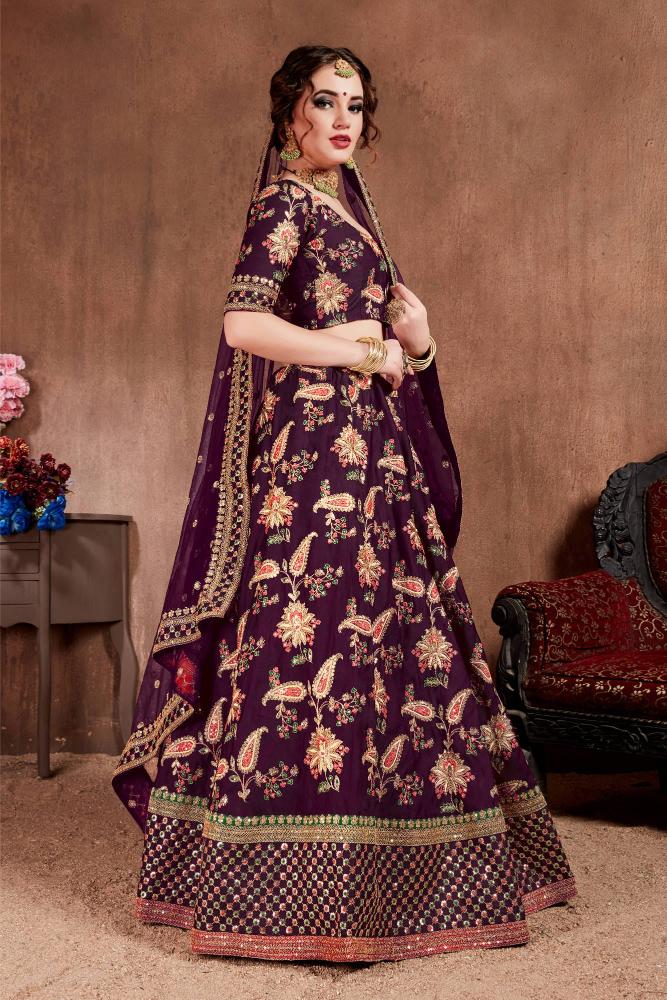 Dark Purple Taffeta Silk Lehenga Choli