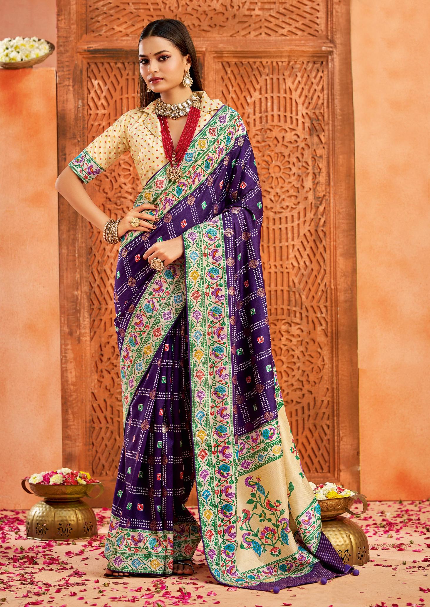 Dark Purple Velvet Tussar Silk Saree