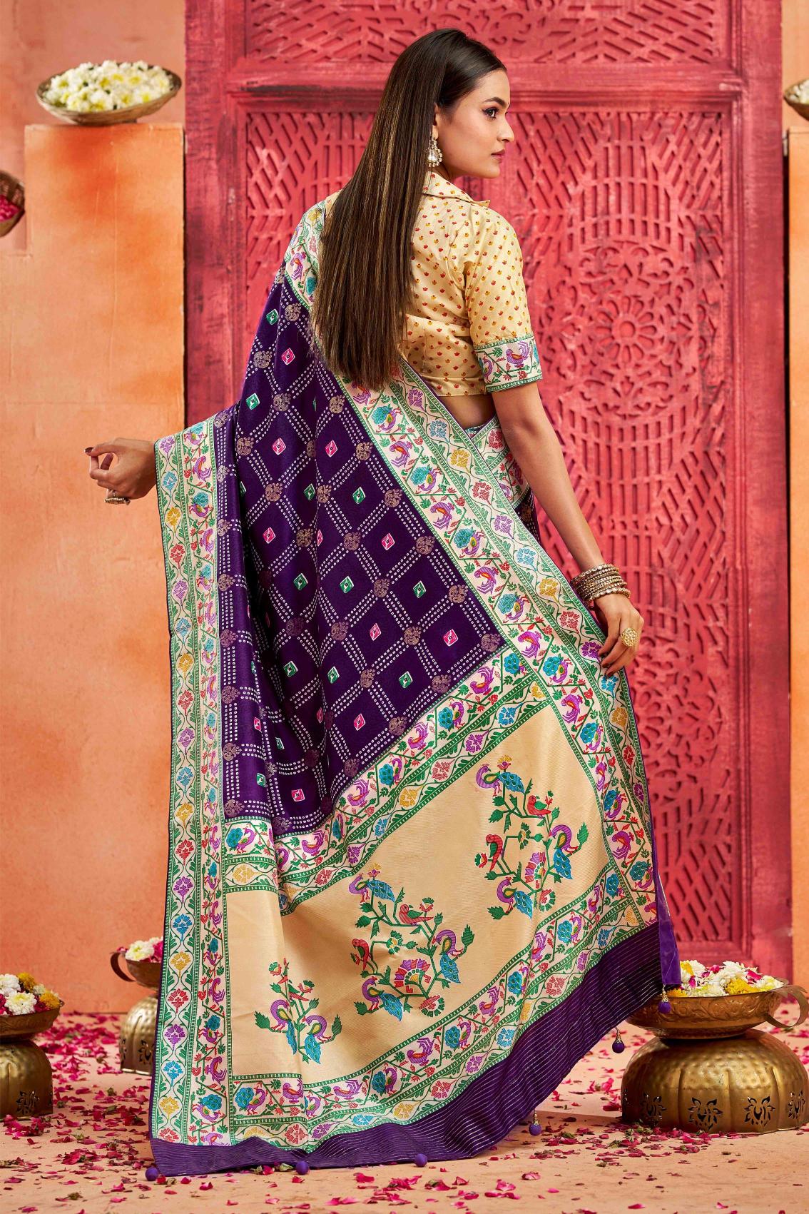 Dark Purple Velvet Tussar Silk Saree — alternate view