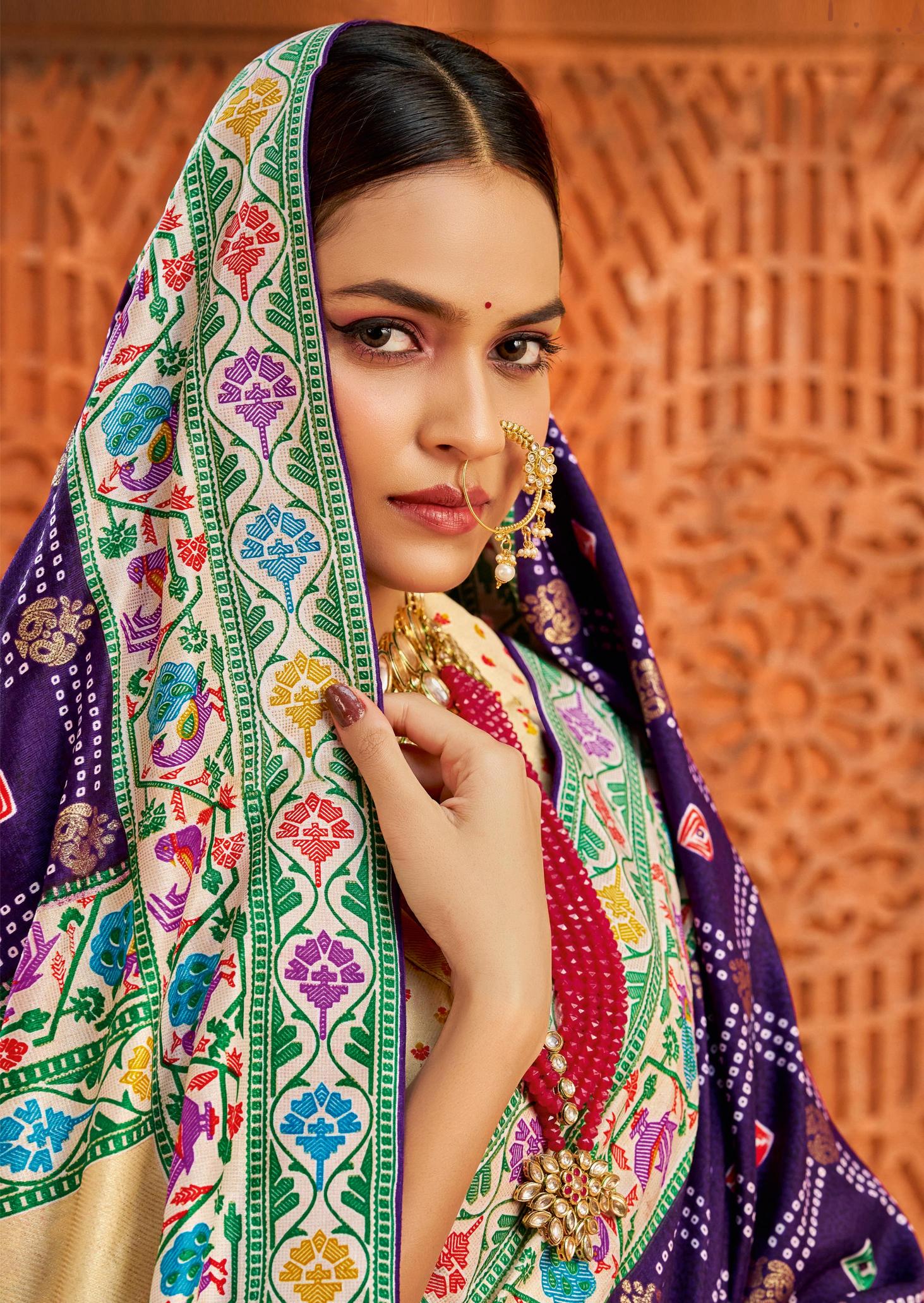 Dark Purple Velvet Tussar Silk Saree