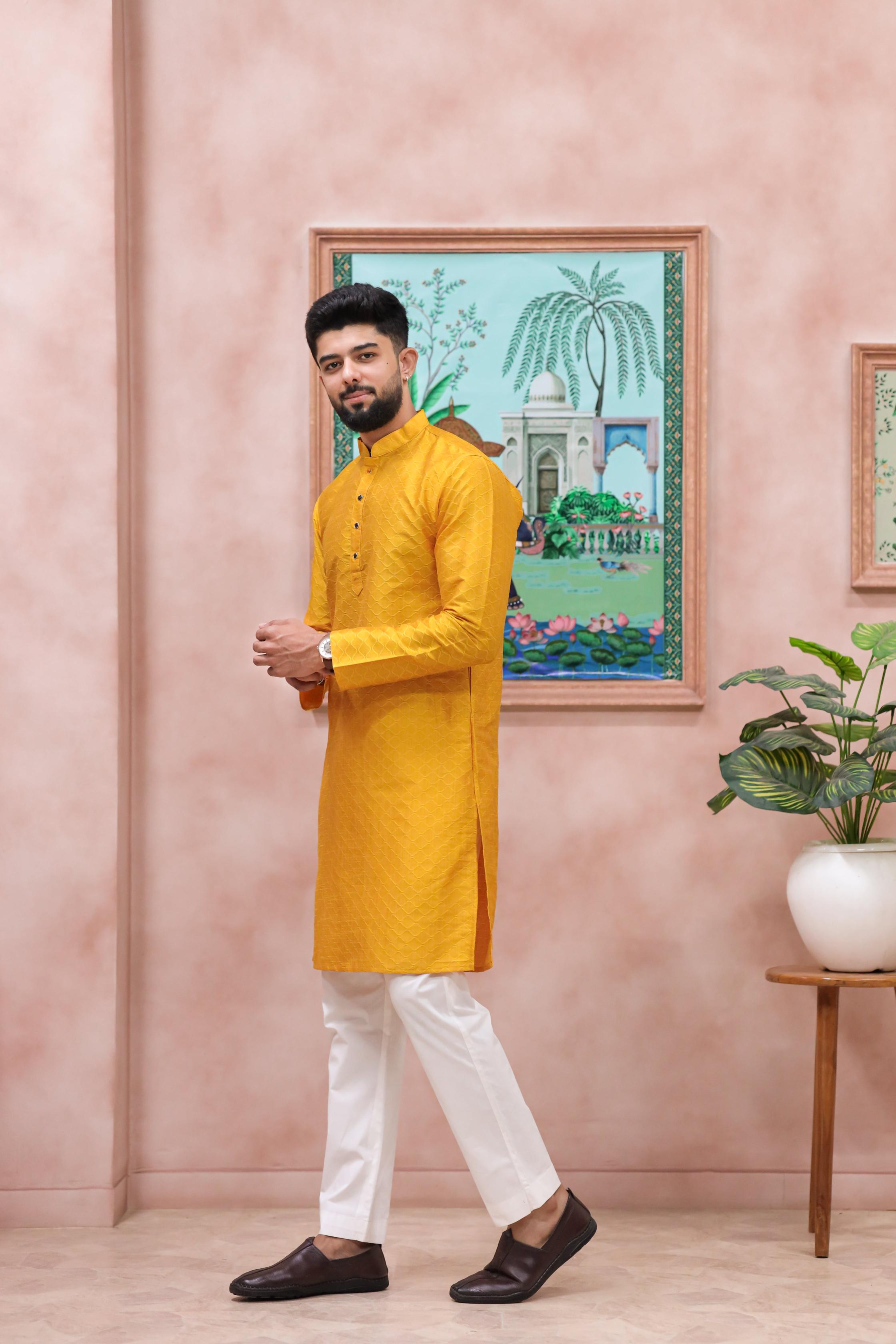 Dark Yellow Art Silk Kurta Pyjama — alternate view