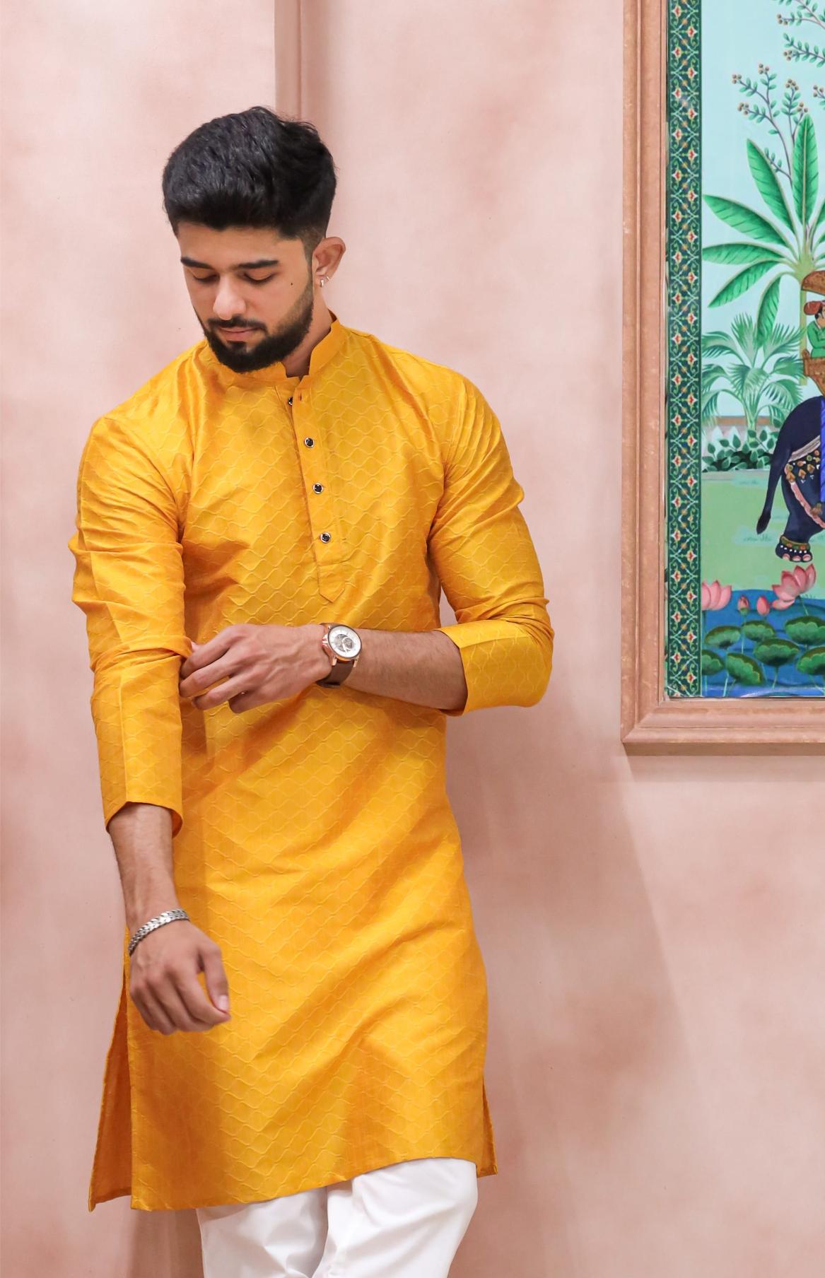 Dark Yellow Art Silk Kurta Pyjama