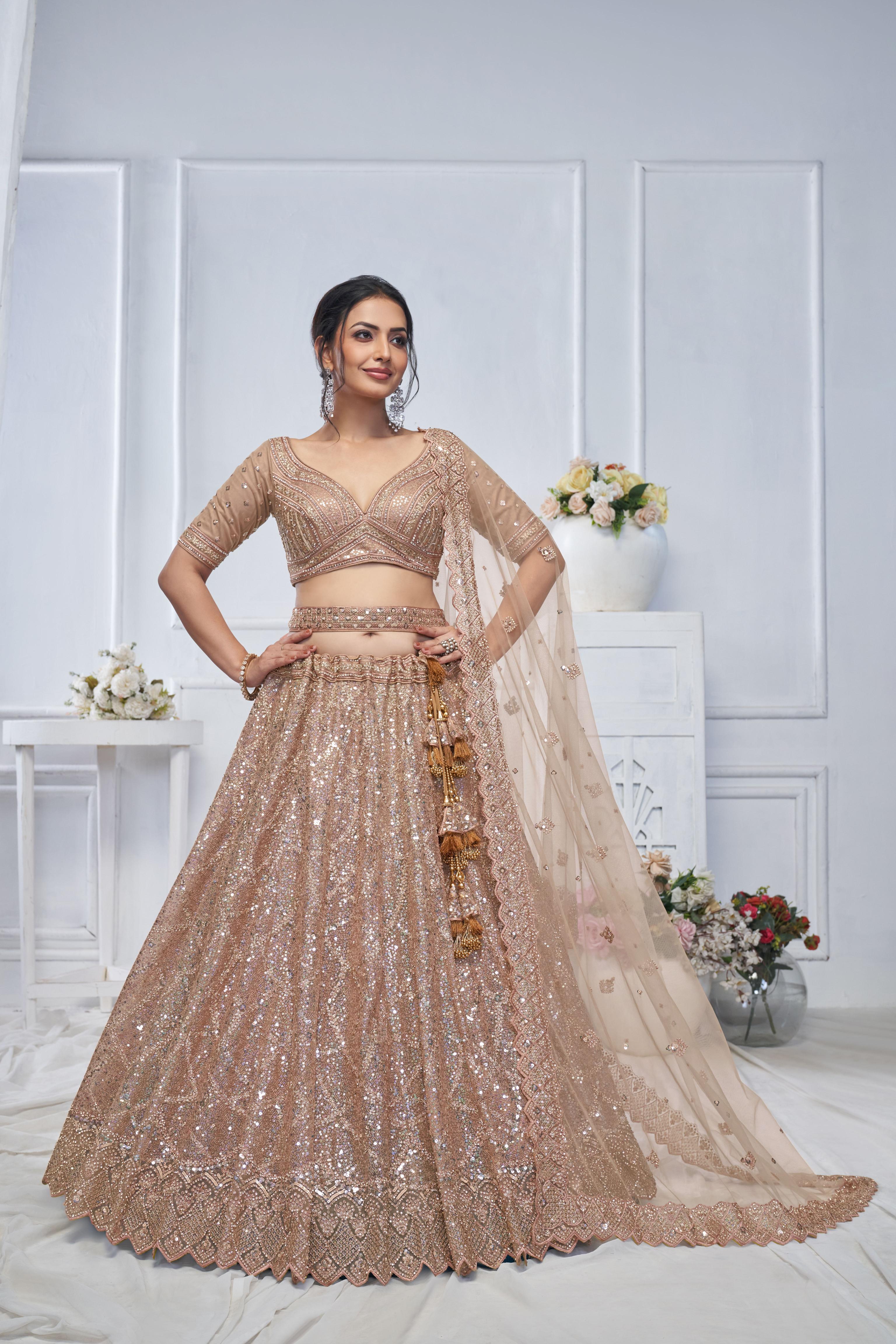 Designer Beige Soft Net Wedding Lehenga