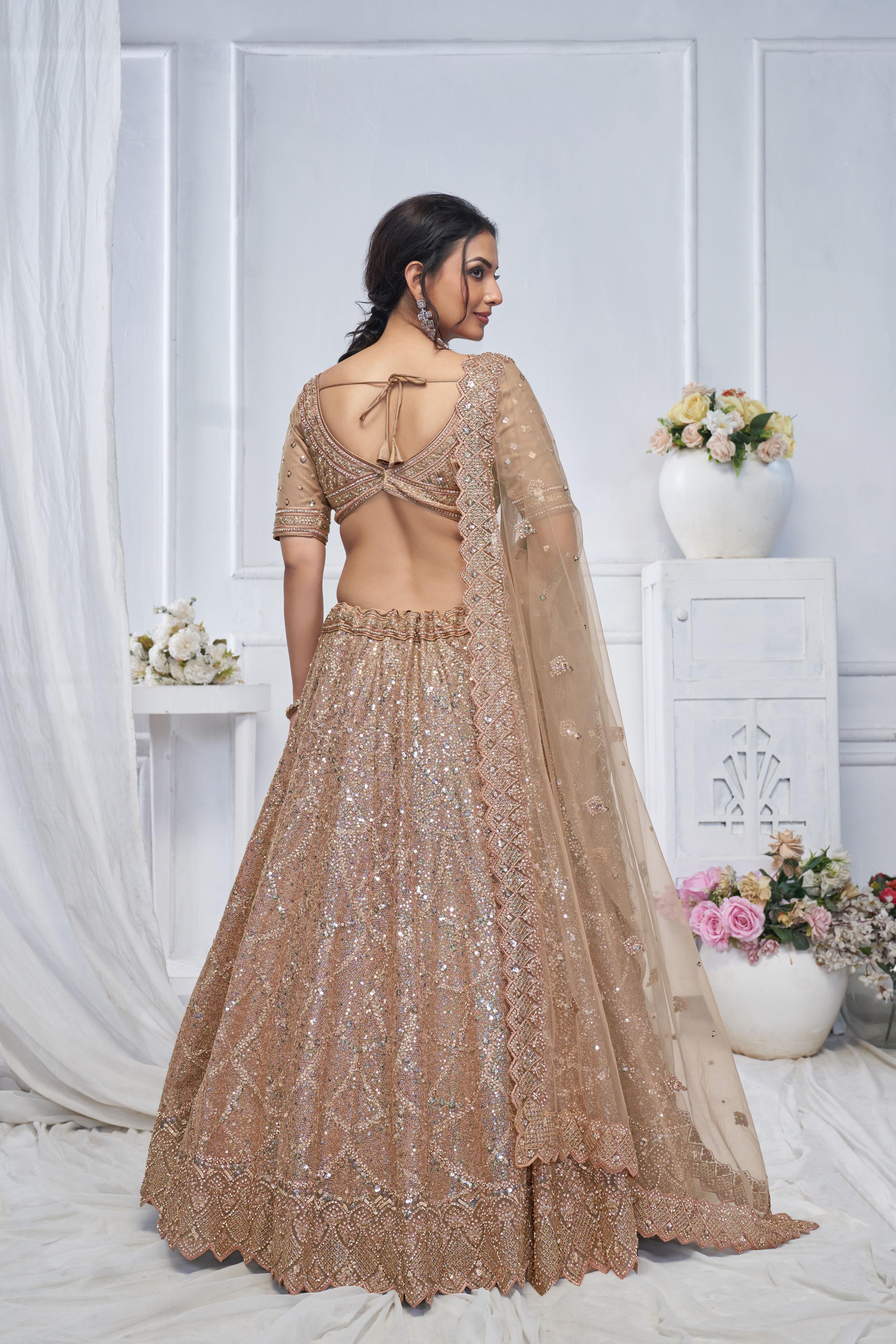 Designer Beige Soft Net Wedding Lehenga — alternate view