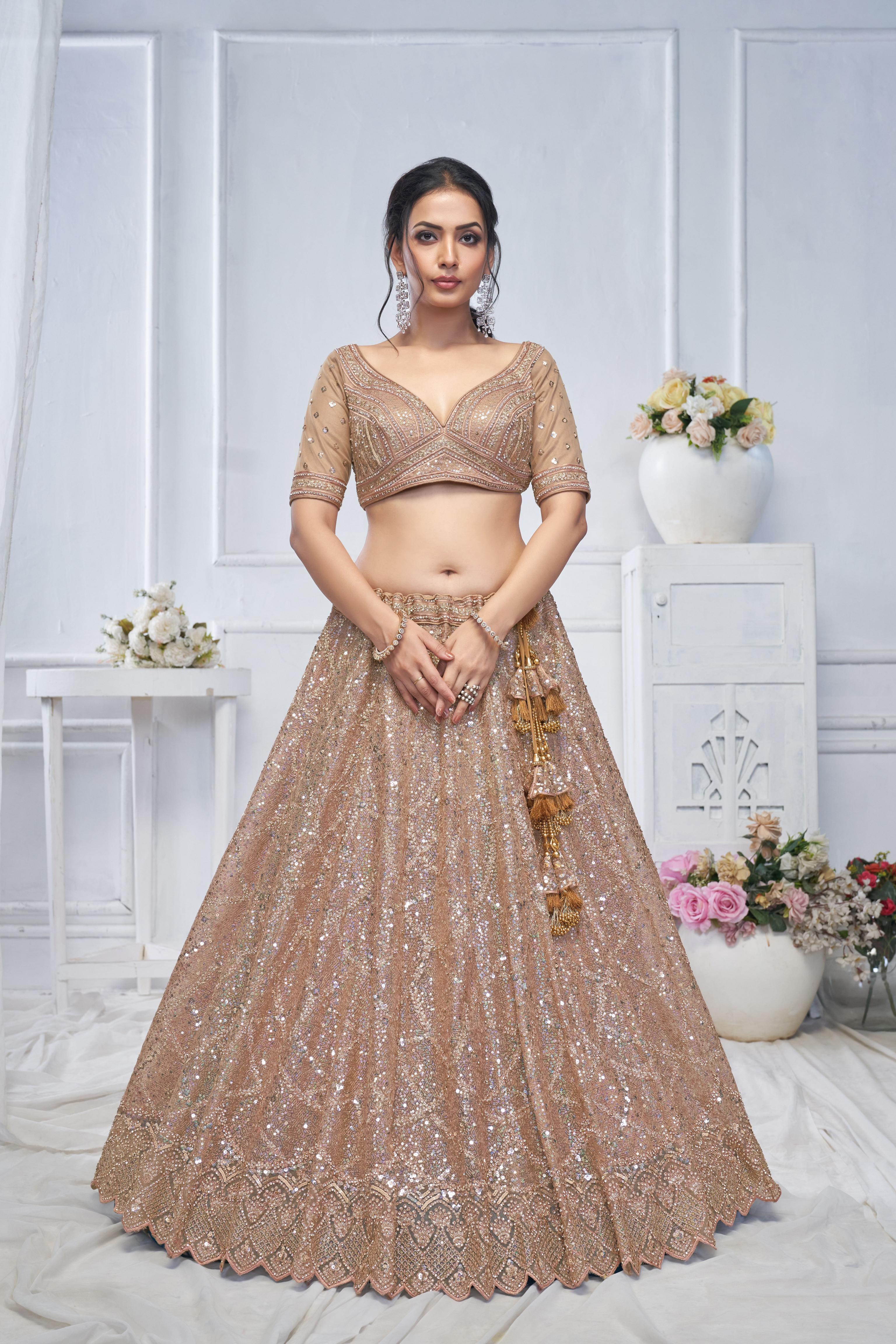 Designer Beige Soft Net Wedding Lehenga