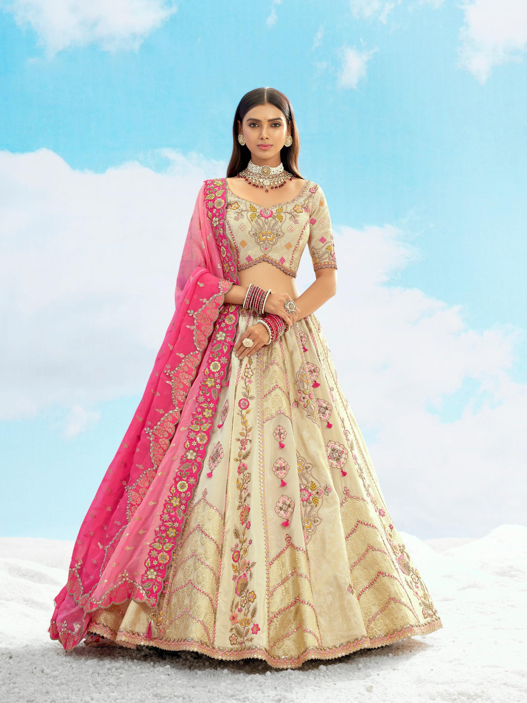 Designer Cream Silk Festive Lehenga