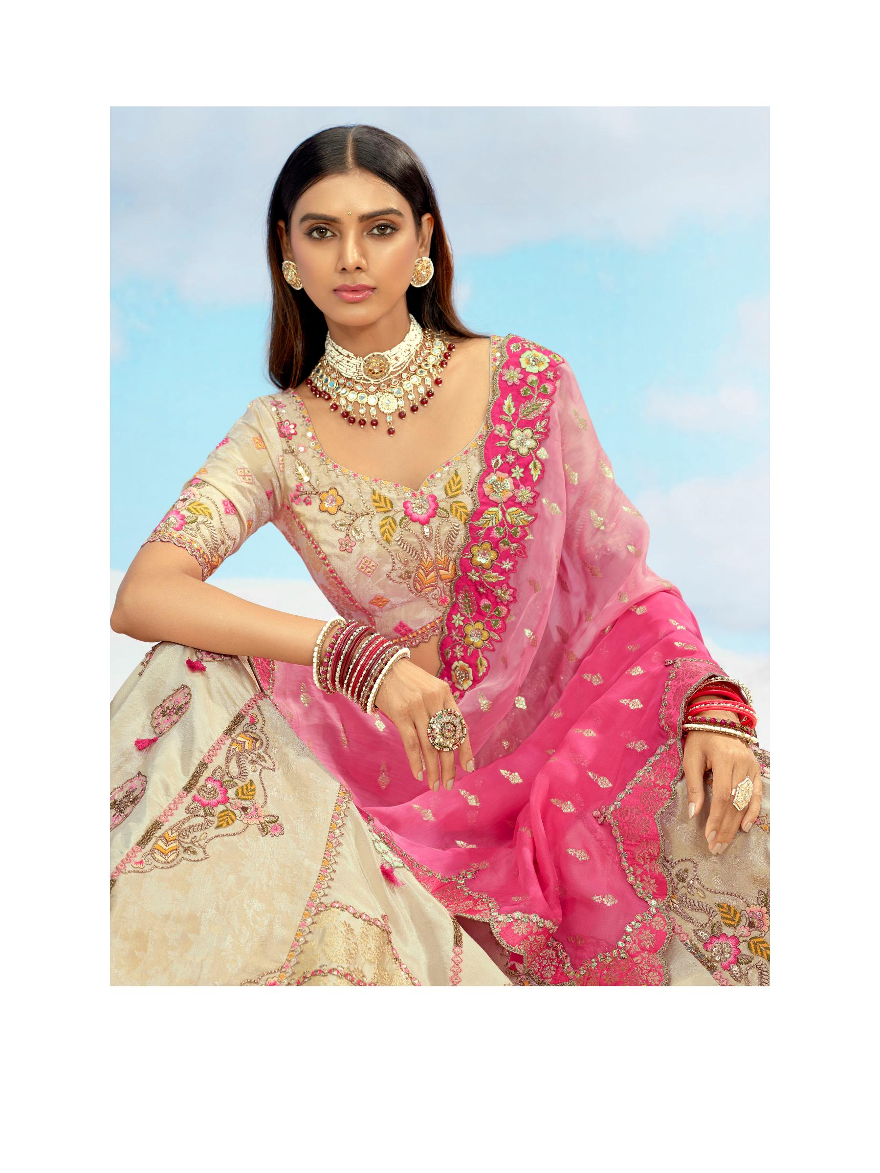 Designer Cream Silk Festive Lehenga — alternate view