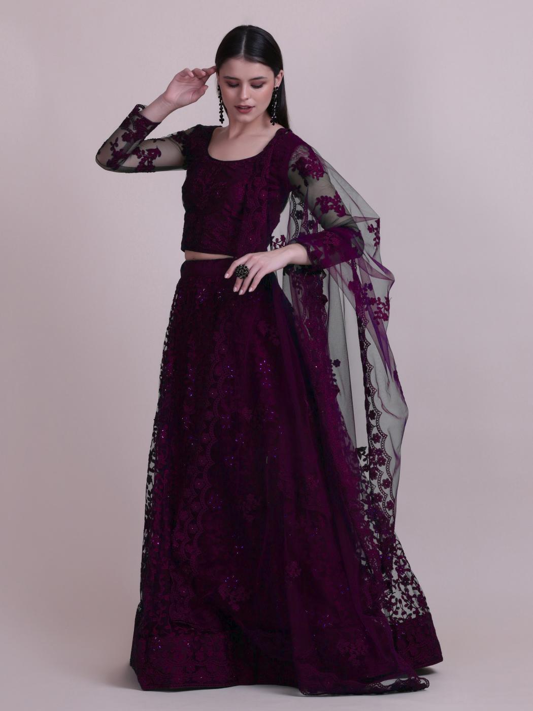 Designer Embroidery Purple Lehenga