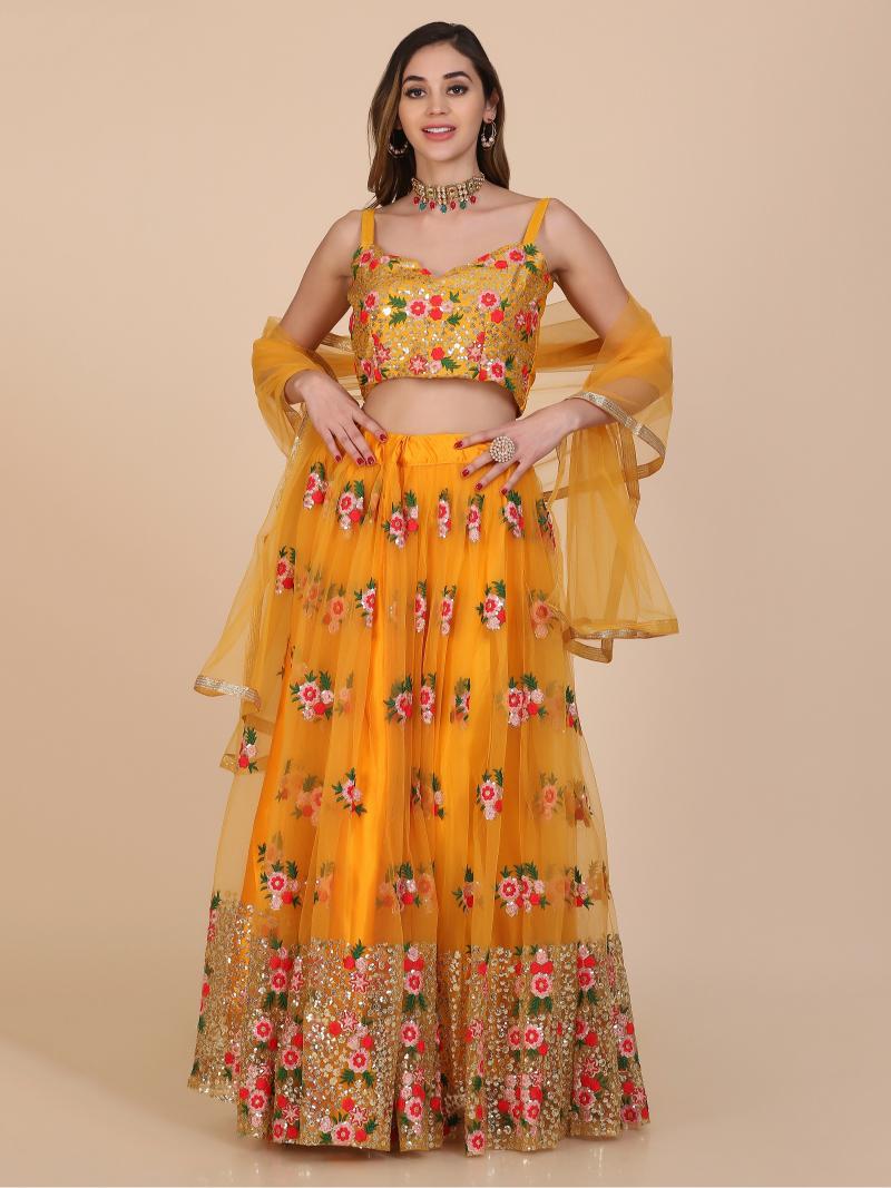 Designer Embroidery Yellow Lehenga