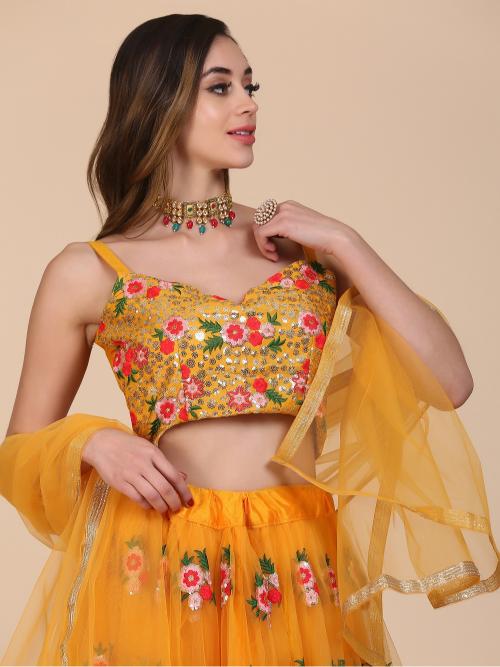Designer Embroidery Yellow Lehenga