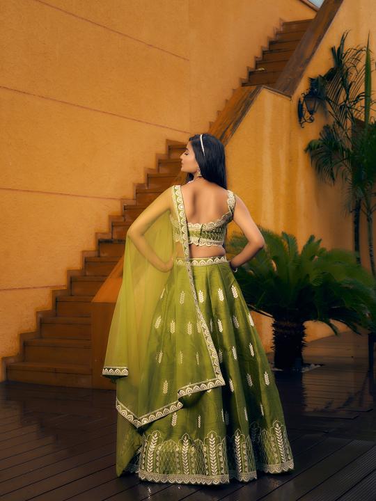 Designer Green Art Silk Embroidery Lehenga — alternate view