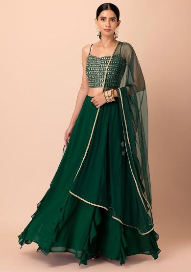 Designer Green Festive Georgette Lehenga
