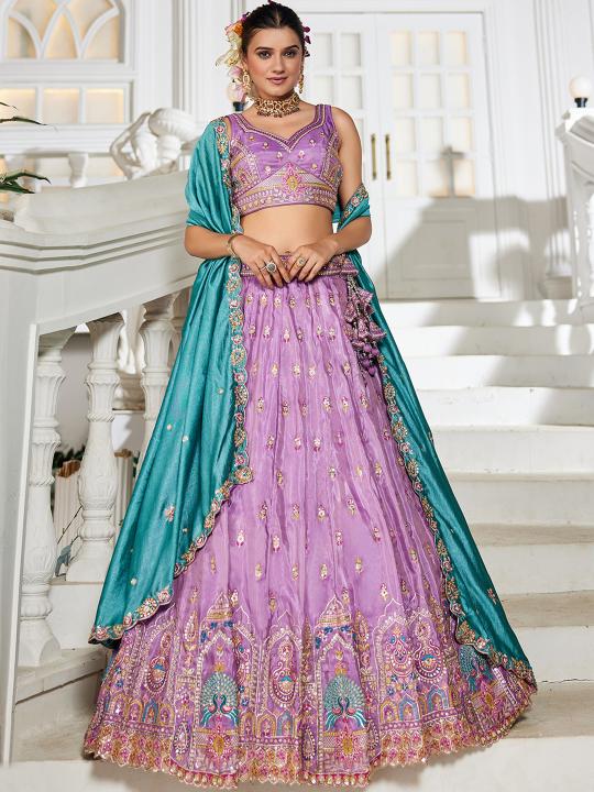 Designer Lavender Embroidery Lehenga