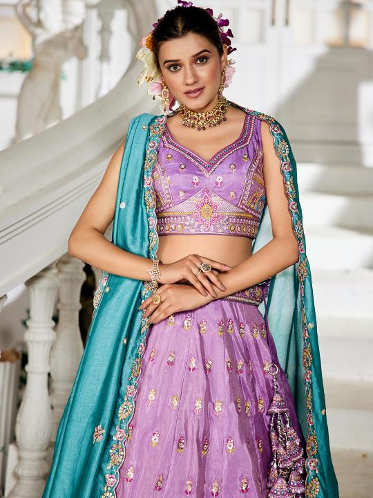 Designer Lavender Embroidery Lehenga