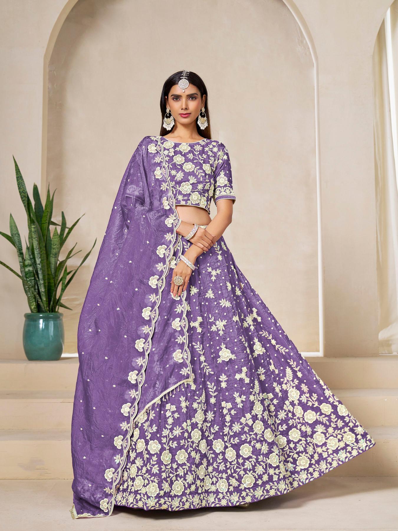 Designer Lavender Gold Crush Lehenga
