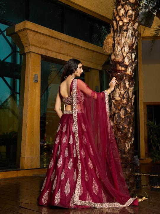 Designer Maroon Art Silk Embroidery Lehenga — alternate view