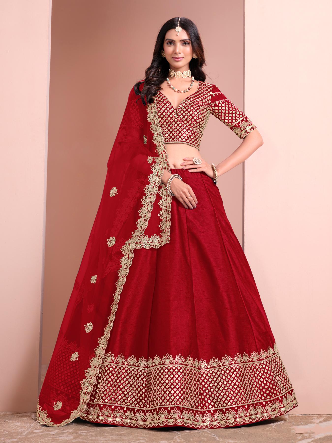 Designer Maroon Embroidery Lehenga