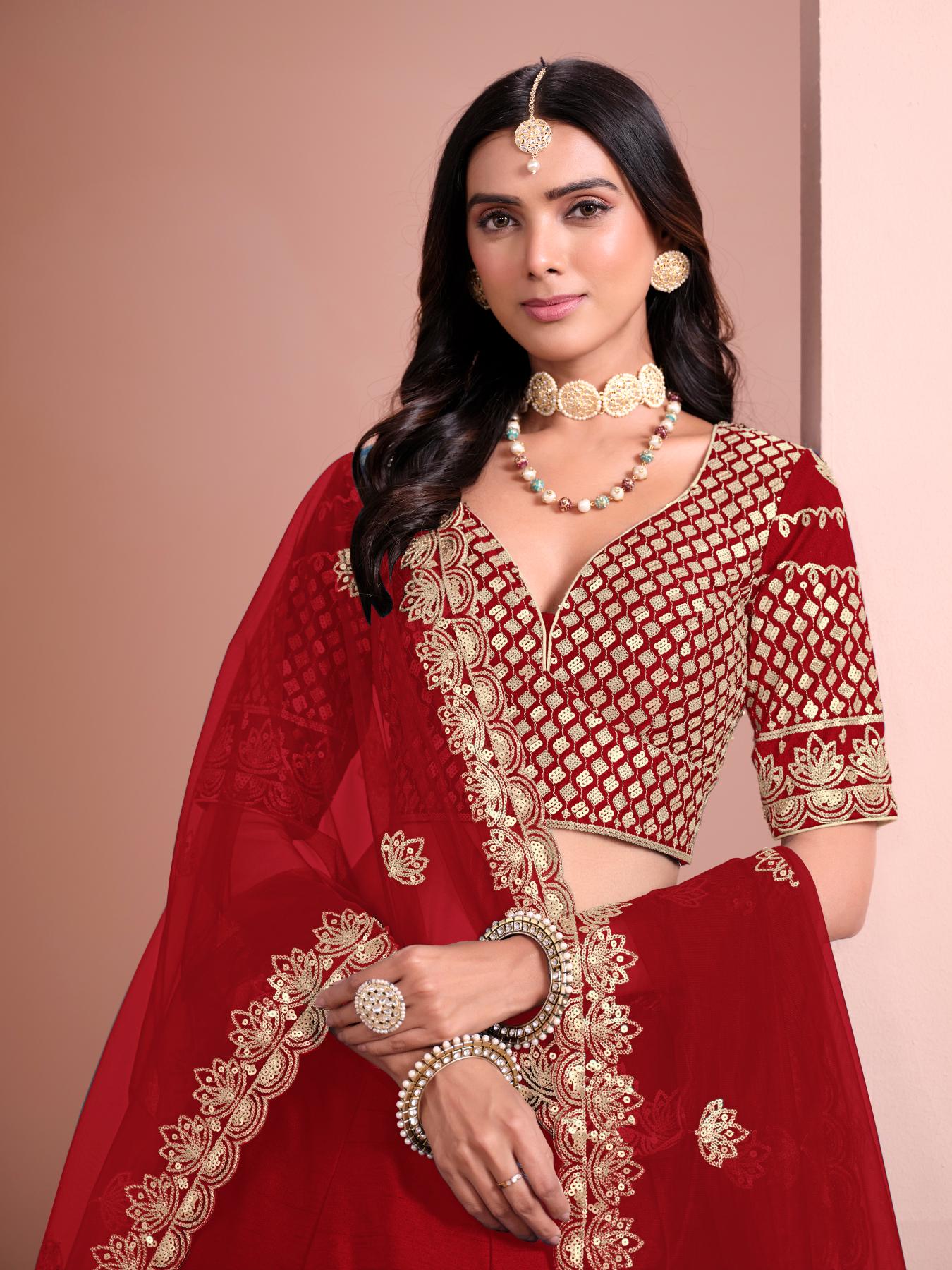 Designer Maroon Embroidery Lehenga — alternate view