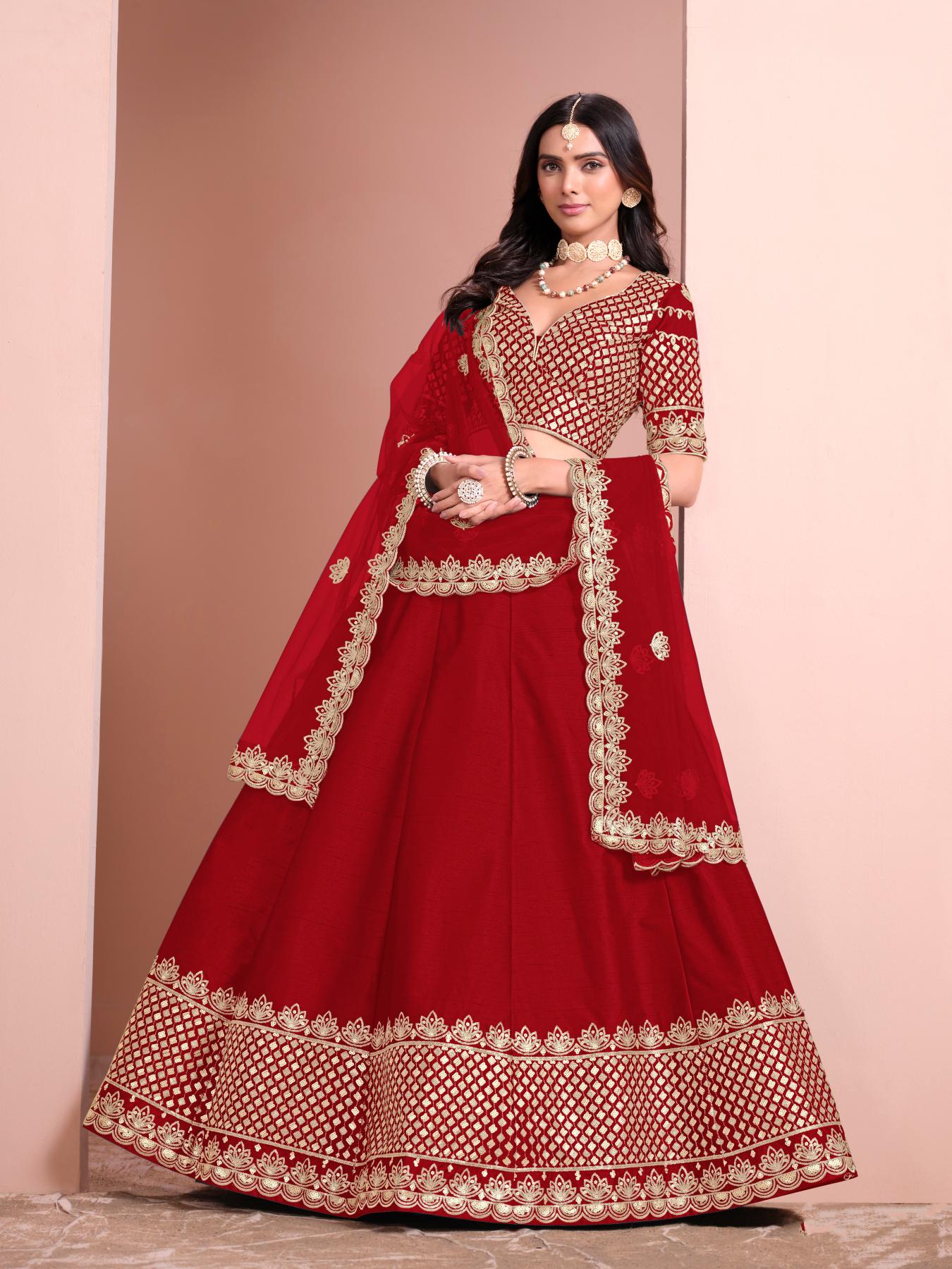 Designer Maroon Embroidery Lehenga