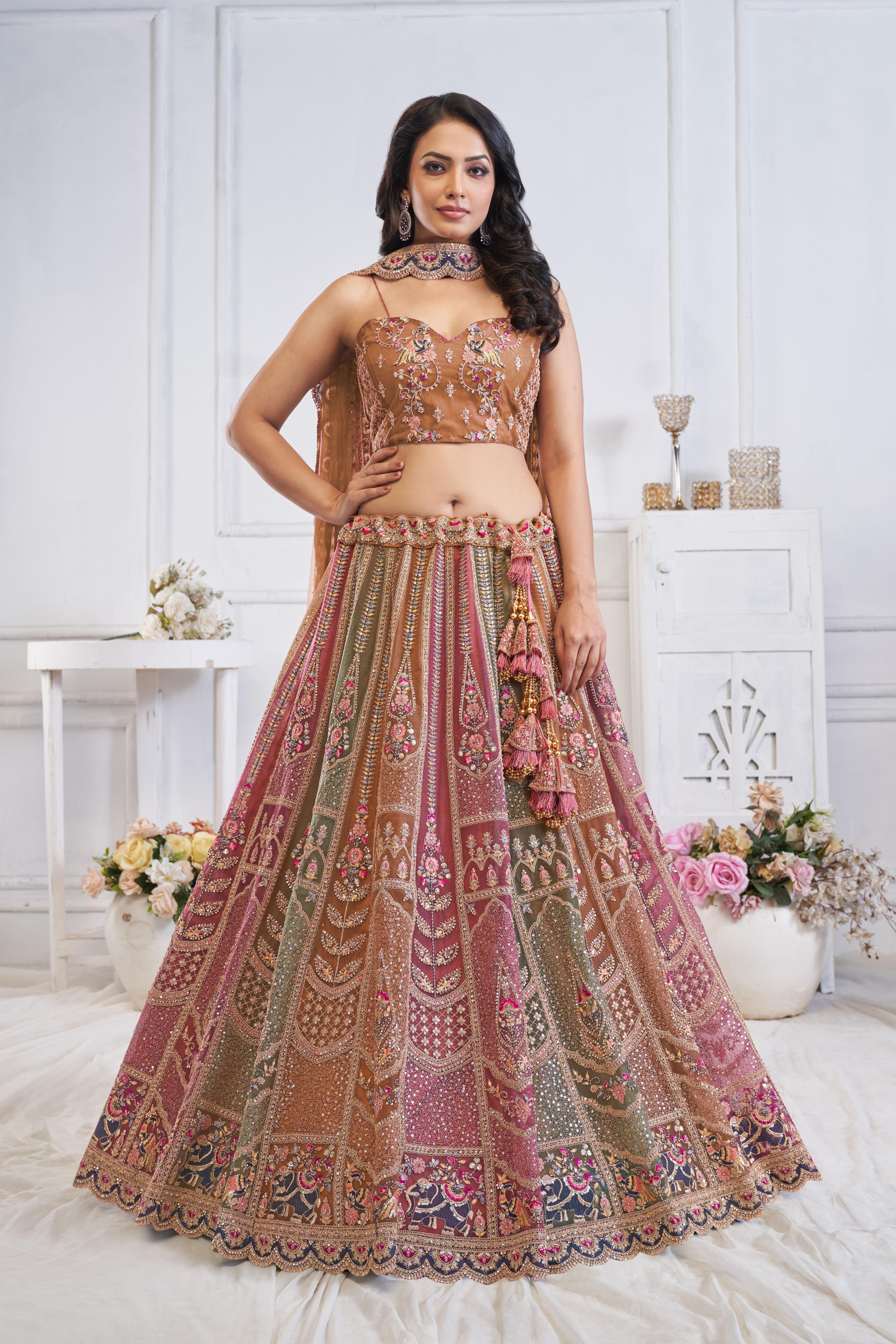 Designer Multi Color Soft Net Wedding Lehenga