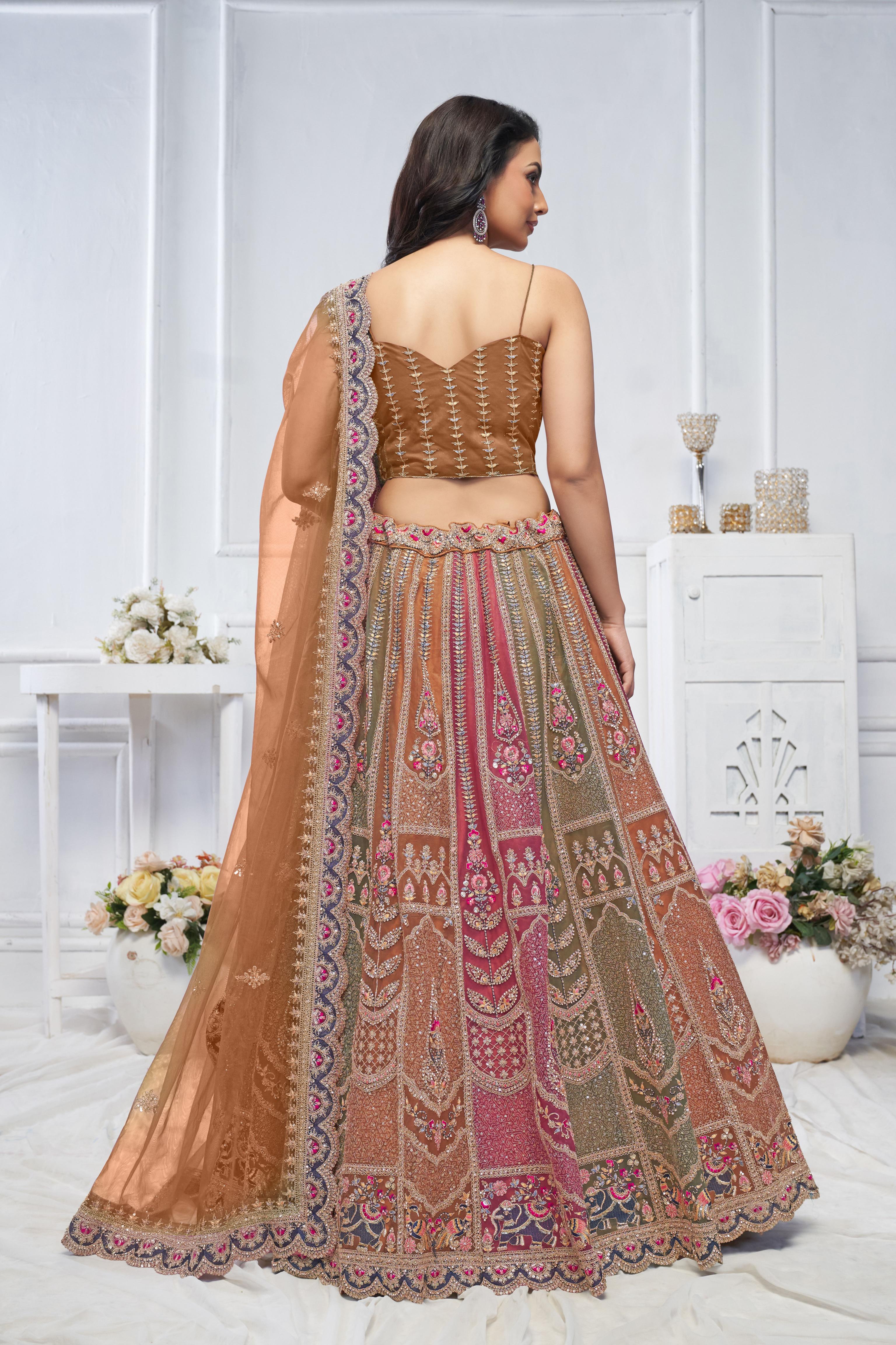 Designer Multi Color Soft Net Wedding Lehenga — alternate view