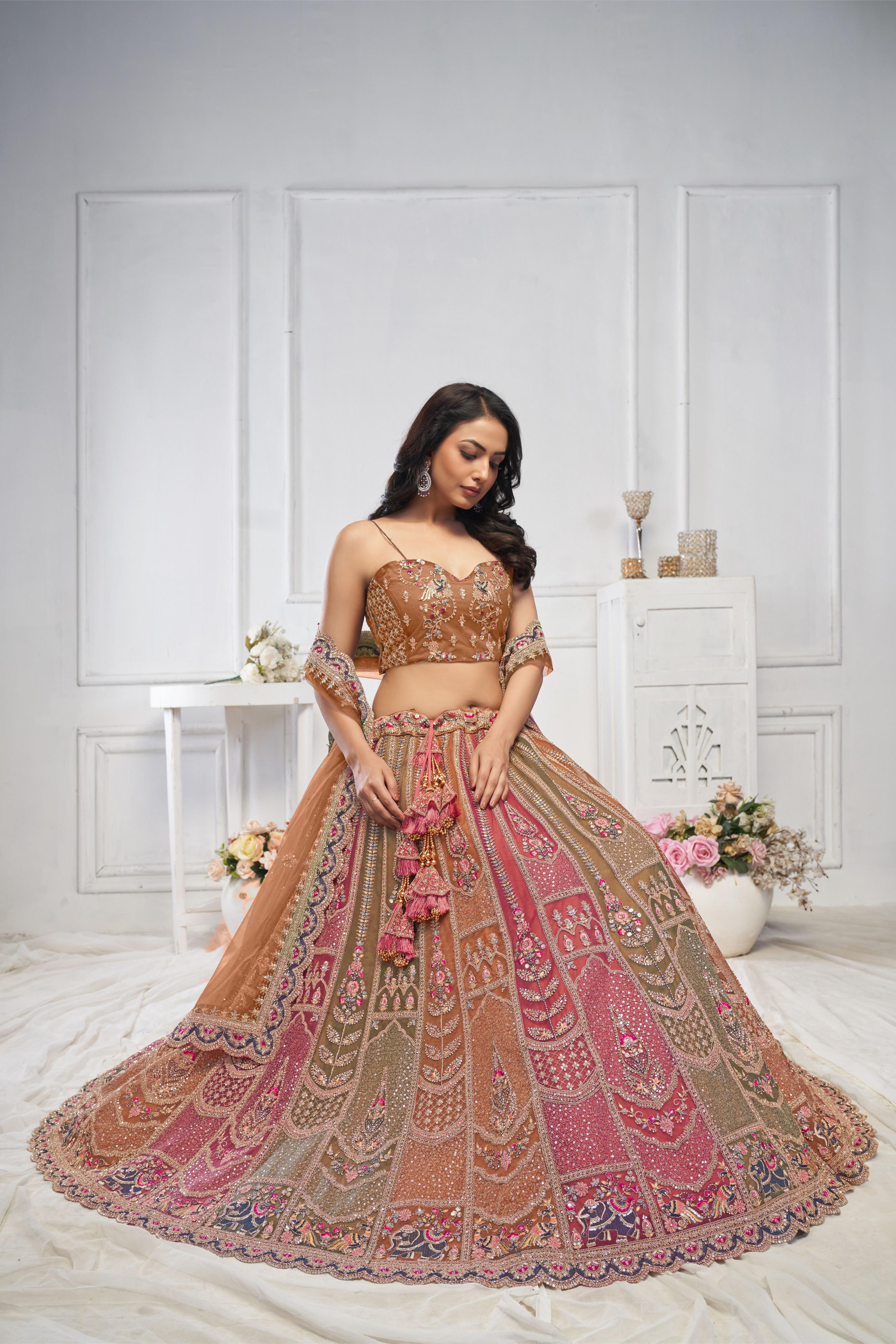 Designer Multi Color Soft Net Wedding Lehenga