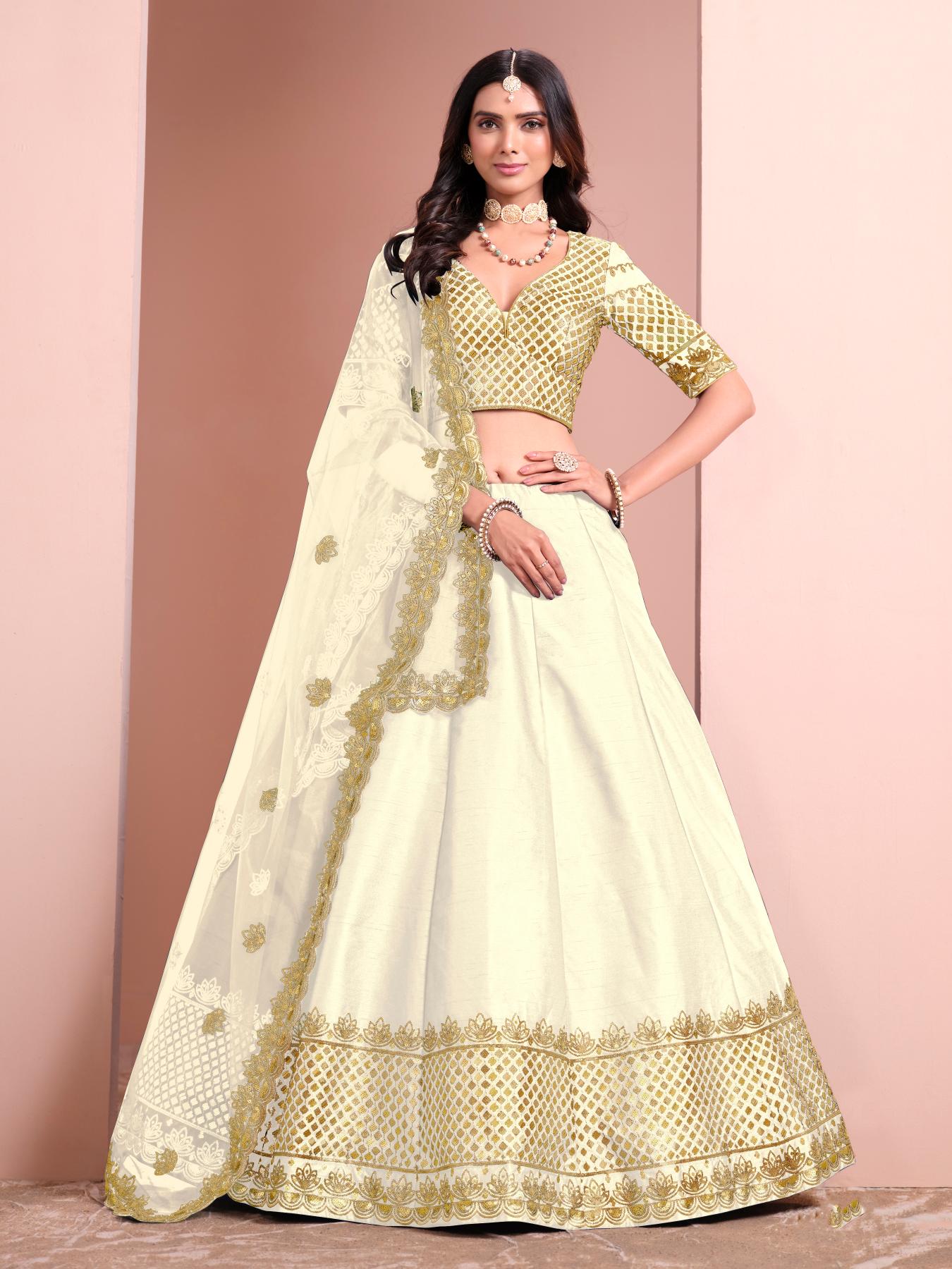 Designer Off White Embroidery Lehenga
