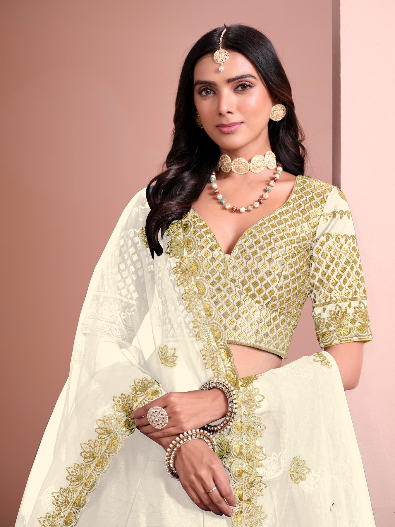 Designer Off White Embroidery Lehenga — alternate view