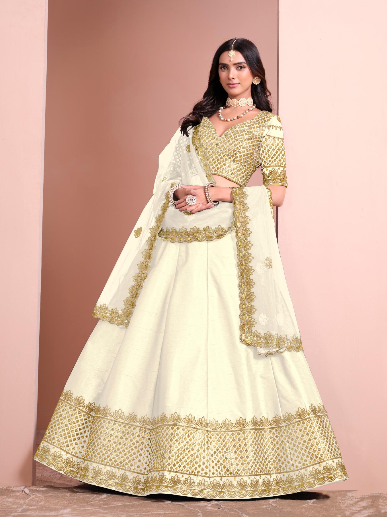 Designer Off White Embroidery Lehenga