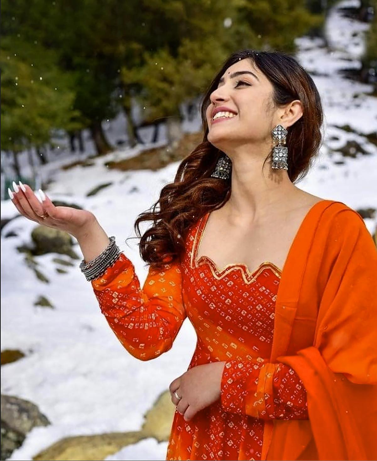 Designer Orange Printed Long Gown — alternate view