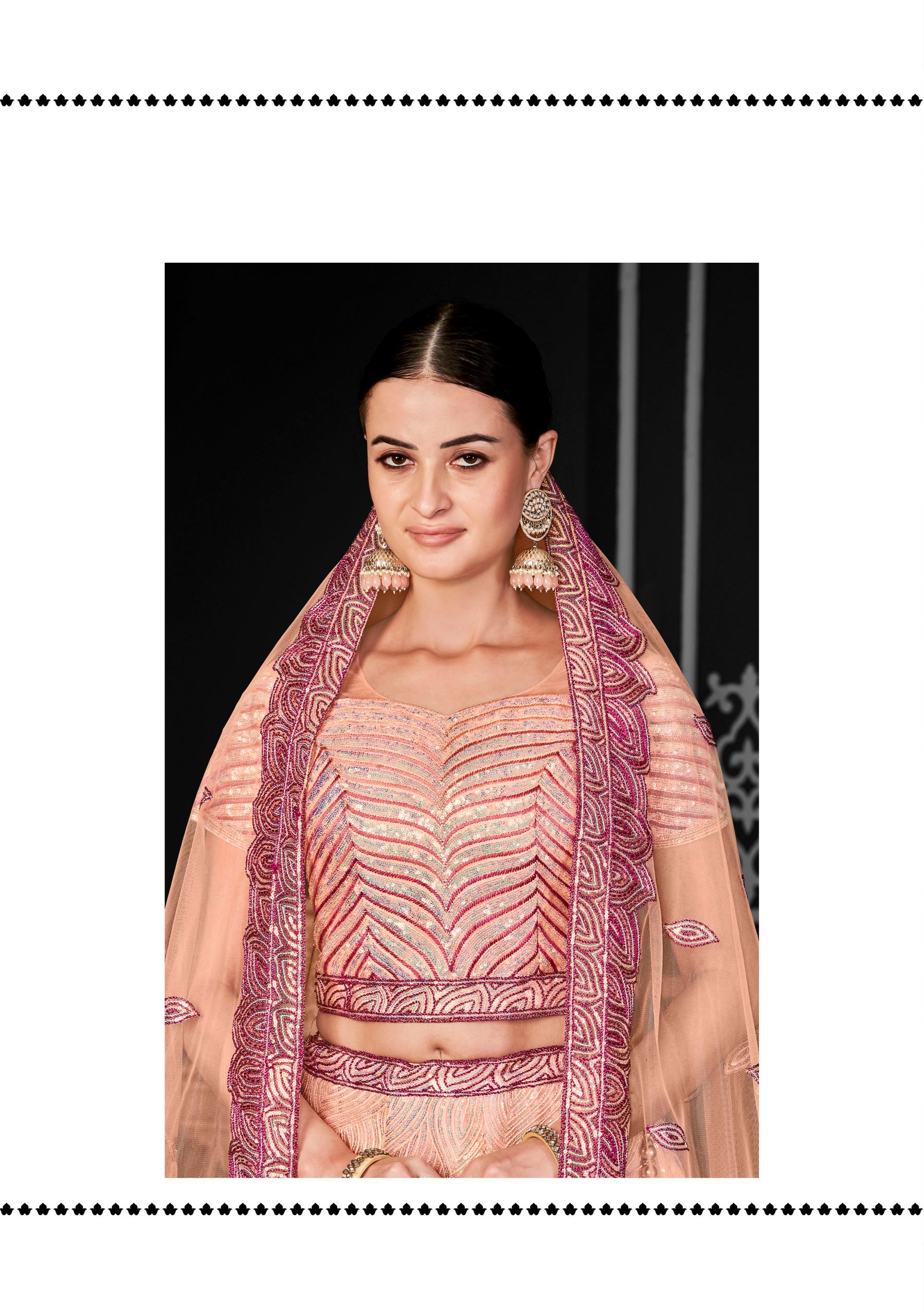 Designer Peach Net Party Wear Lehenga — alternate view