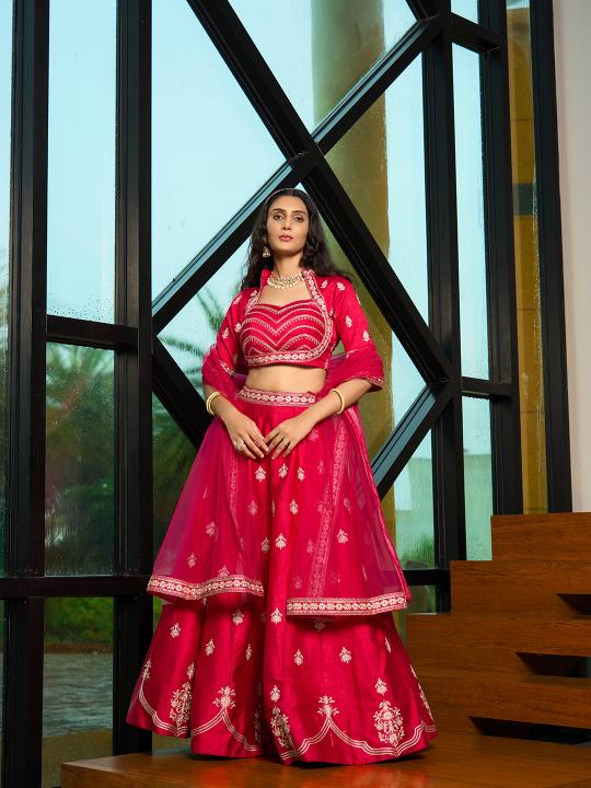 Designer Pink Art Silk Embroidery Lehenga