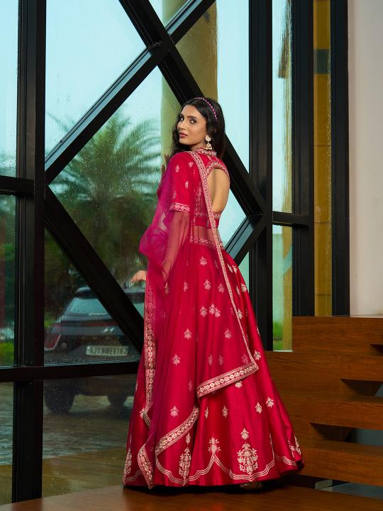 Designer Pink Art Silk Embroidery Lehenga — alternate view