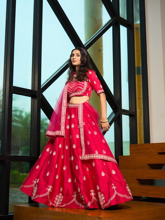 Designer Pink Art Silk Embroidery Lehenga