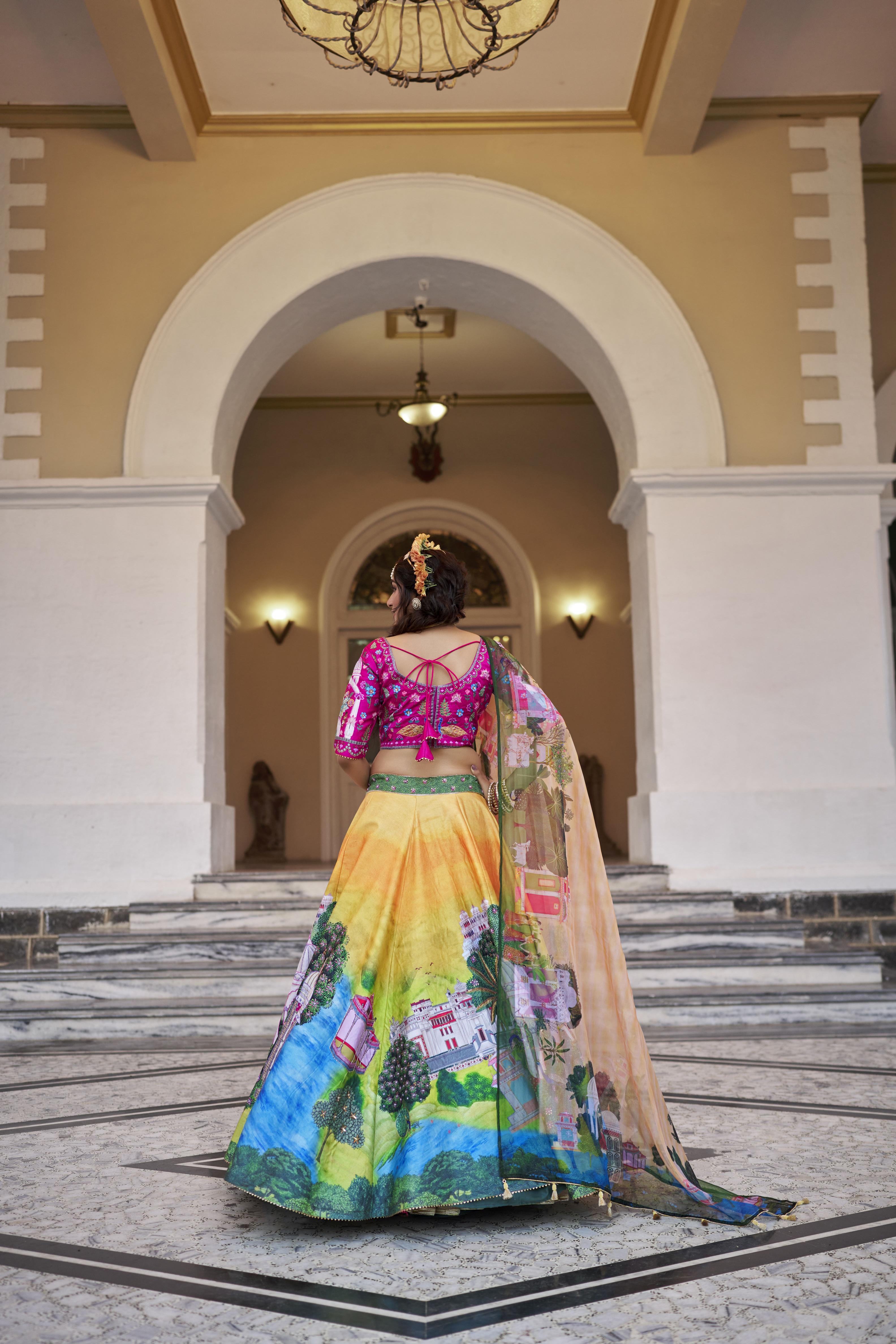 Designer Pink Art Silk Printed Lehenga — alternate view