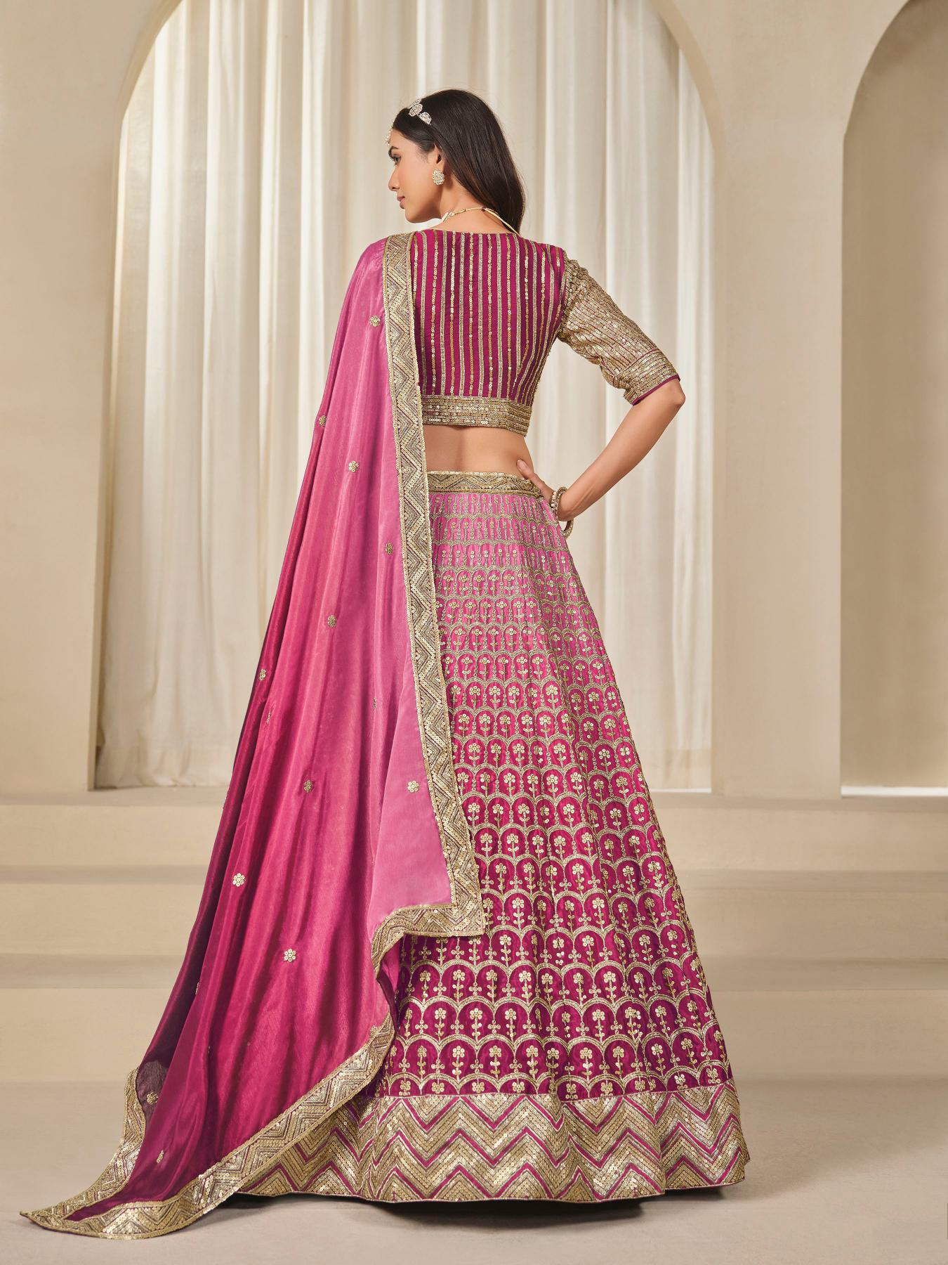 Designer Pink Chinon Silk Lehenga — alternate view