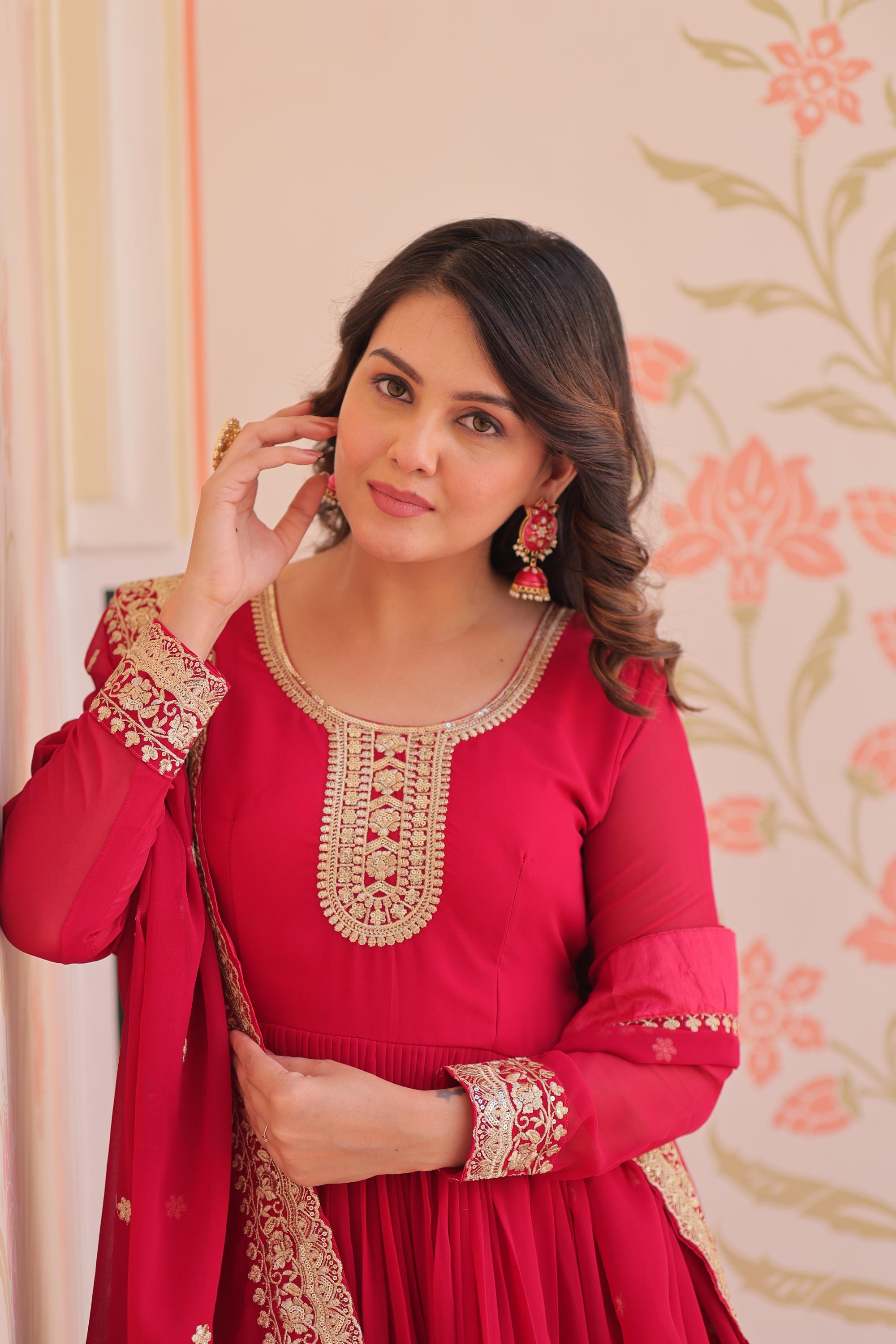 Designer Pink Festive Long Gown — alternate view