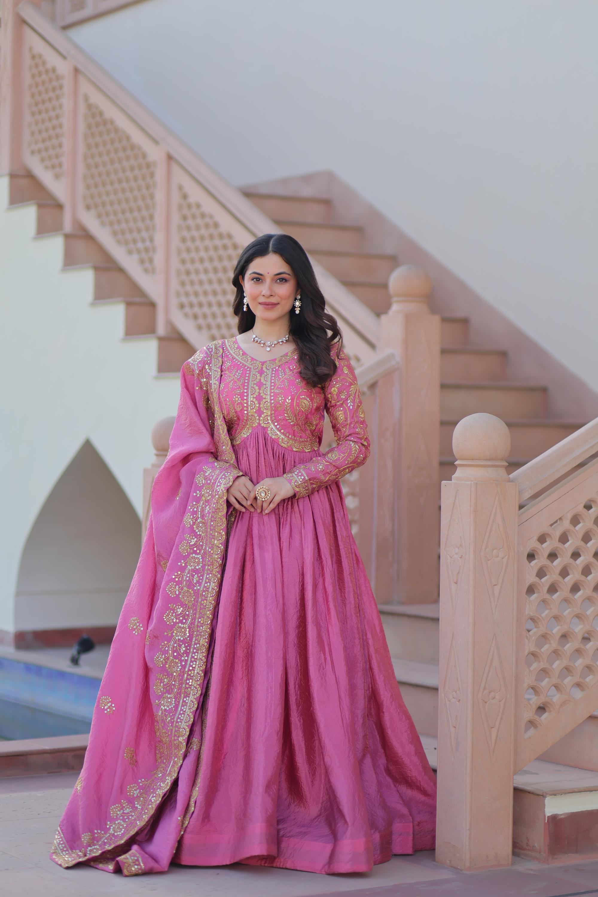 Designer Pink Gold Crush Gown