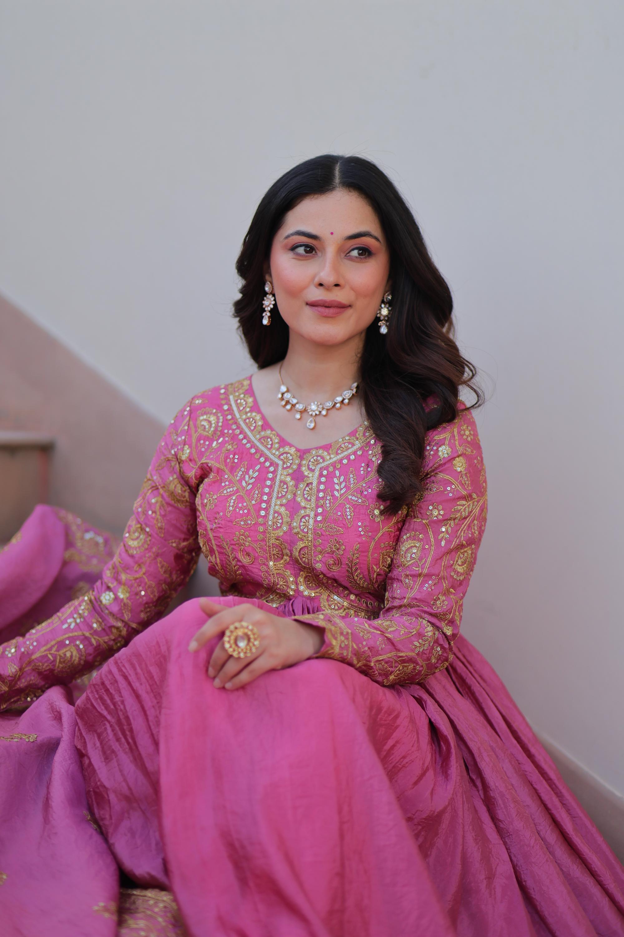 Designer Pink Gold Crush Gown — alternate view