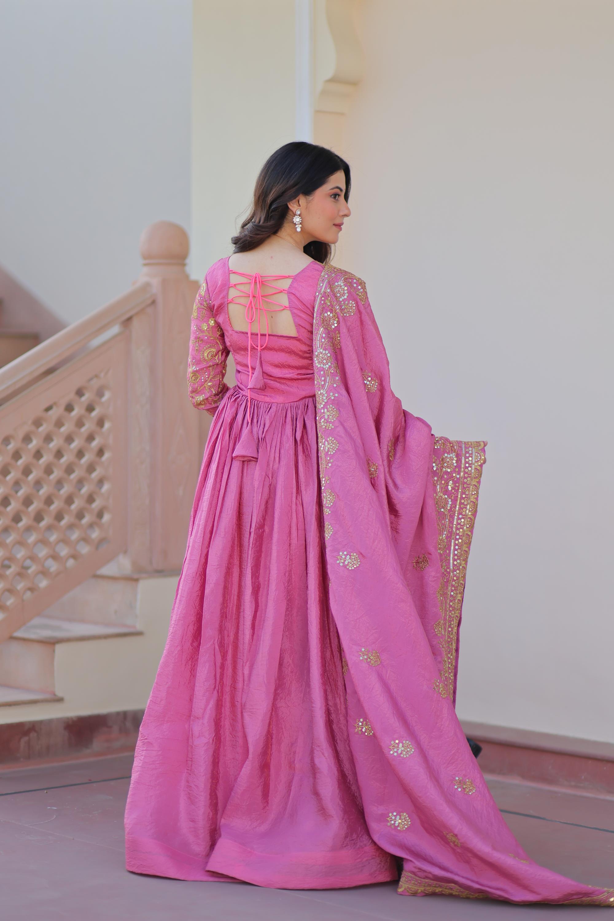 Designer Pink Gold Crush Gown